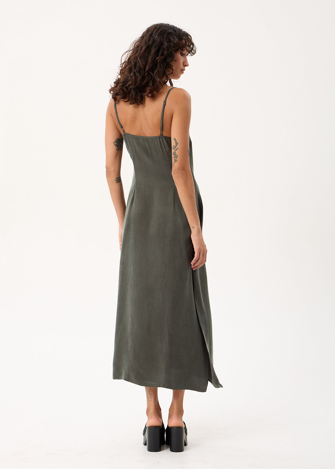 AFENDS Womens Valley - Cupro Midi Dress - Pine