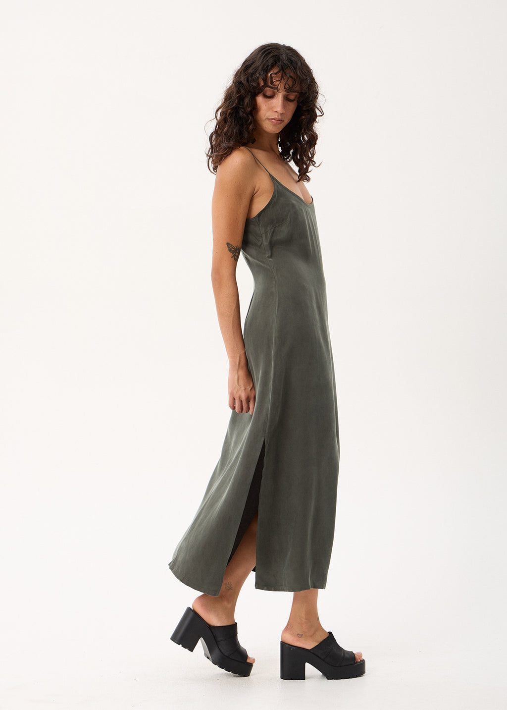 AFENDS Womens Valley - Cupro Midi Dress - Pine