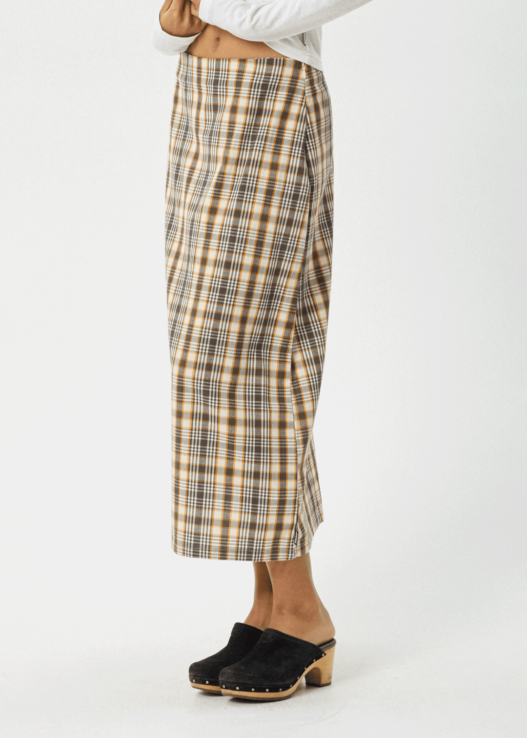 AFENDS Womens Check Out - Midi Skirt - Moonbeam Check 