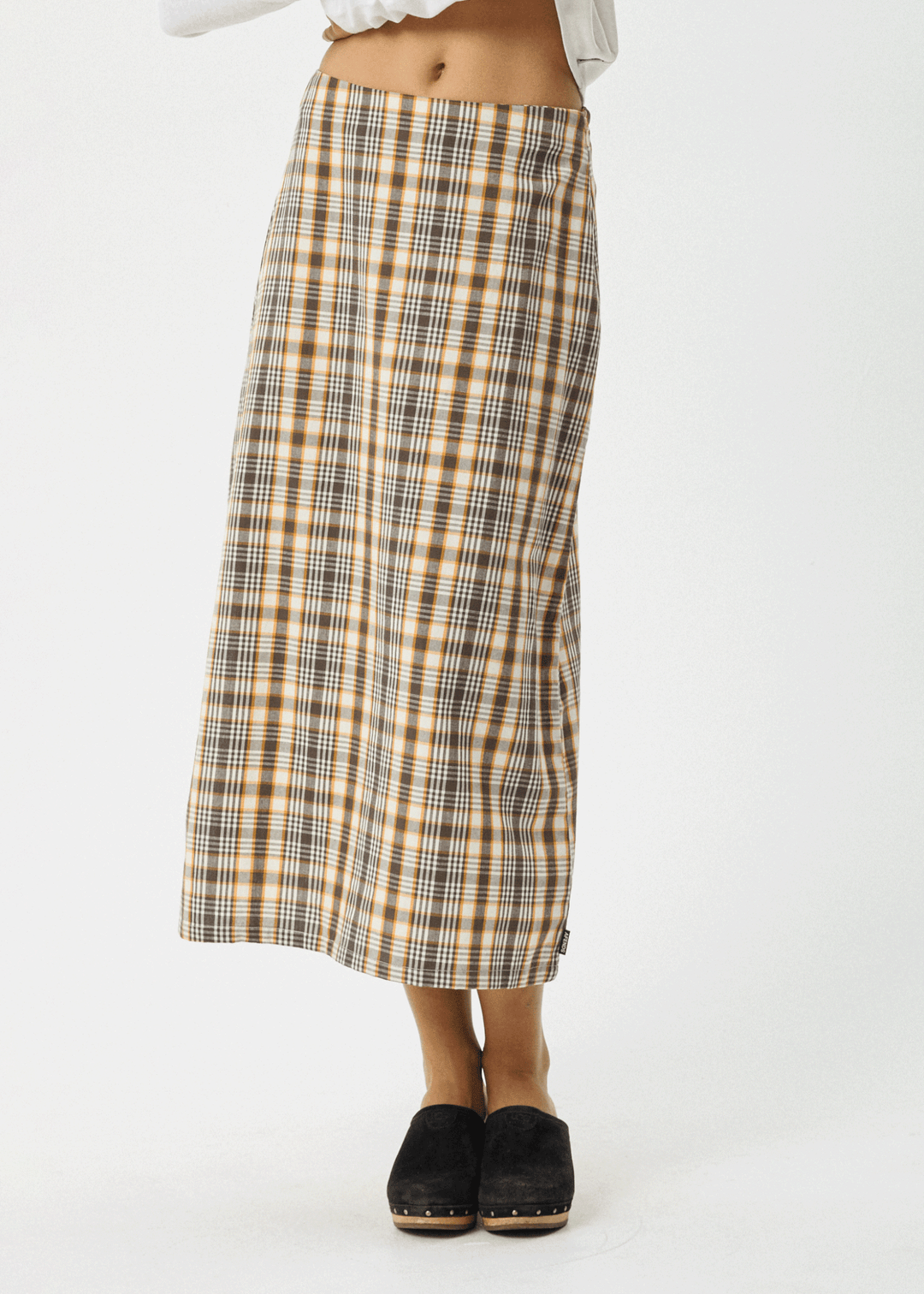 AFENDS Womens Check Out - Midi Skirt - Moonbeam Check 