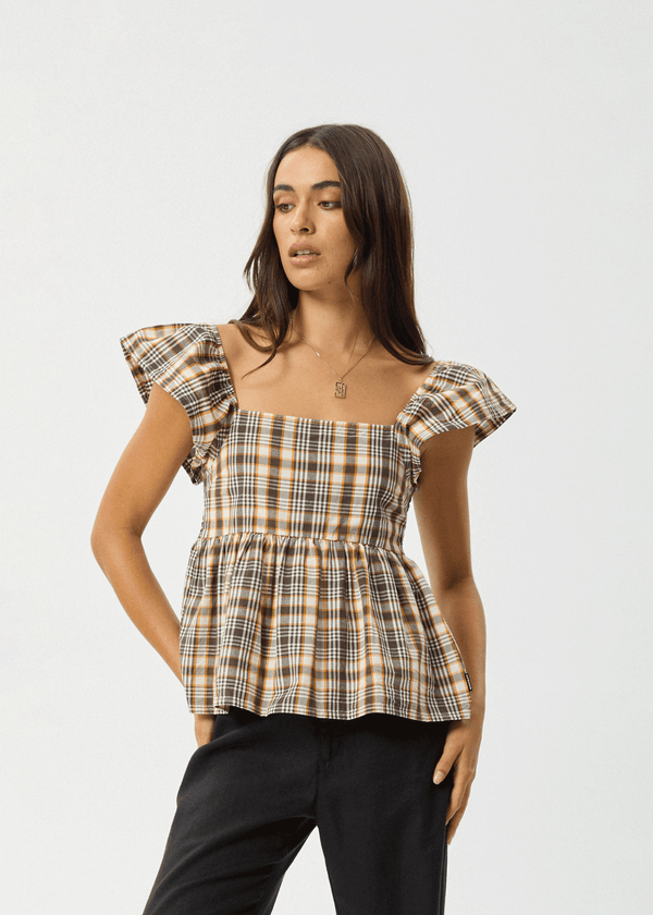 AFENDS Womens Gambet Check - Top - Black / Sand
