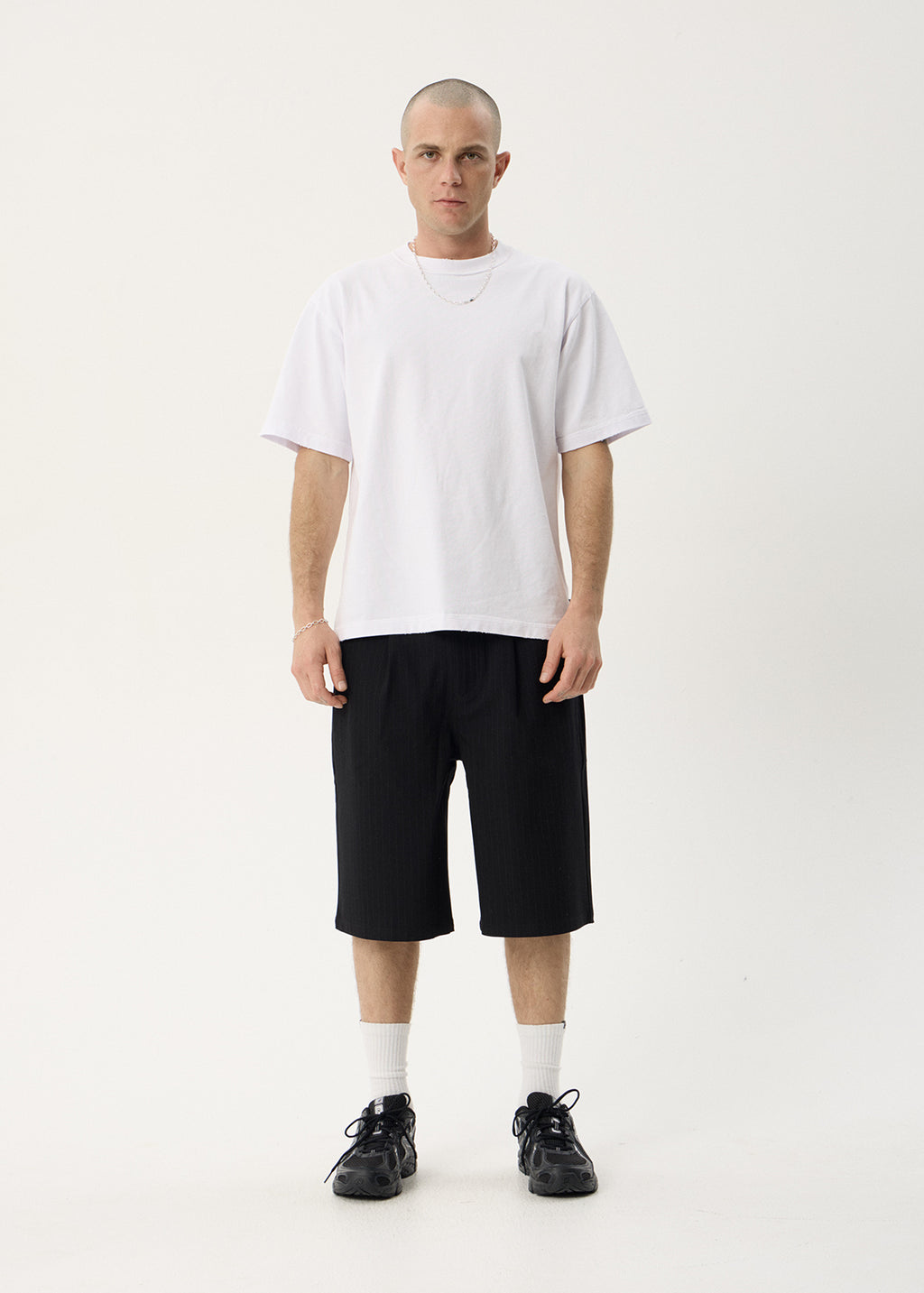AFENDS Mens Business - Baggy Pleated Short 24" - Black Stripe