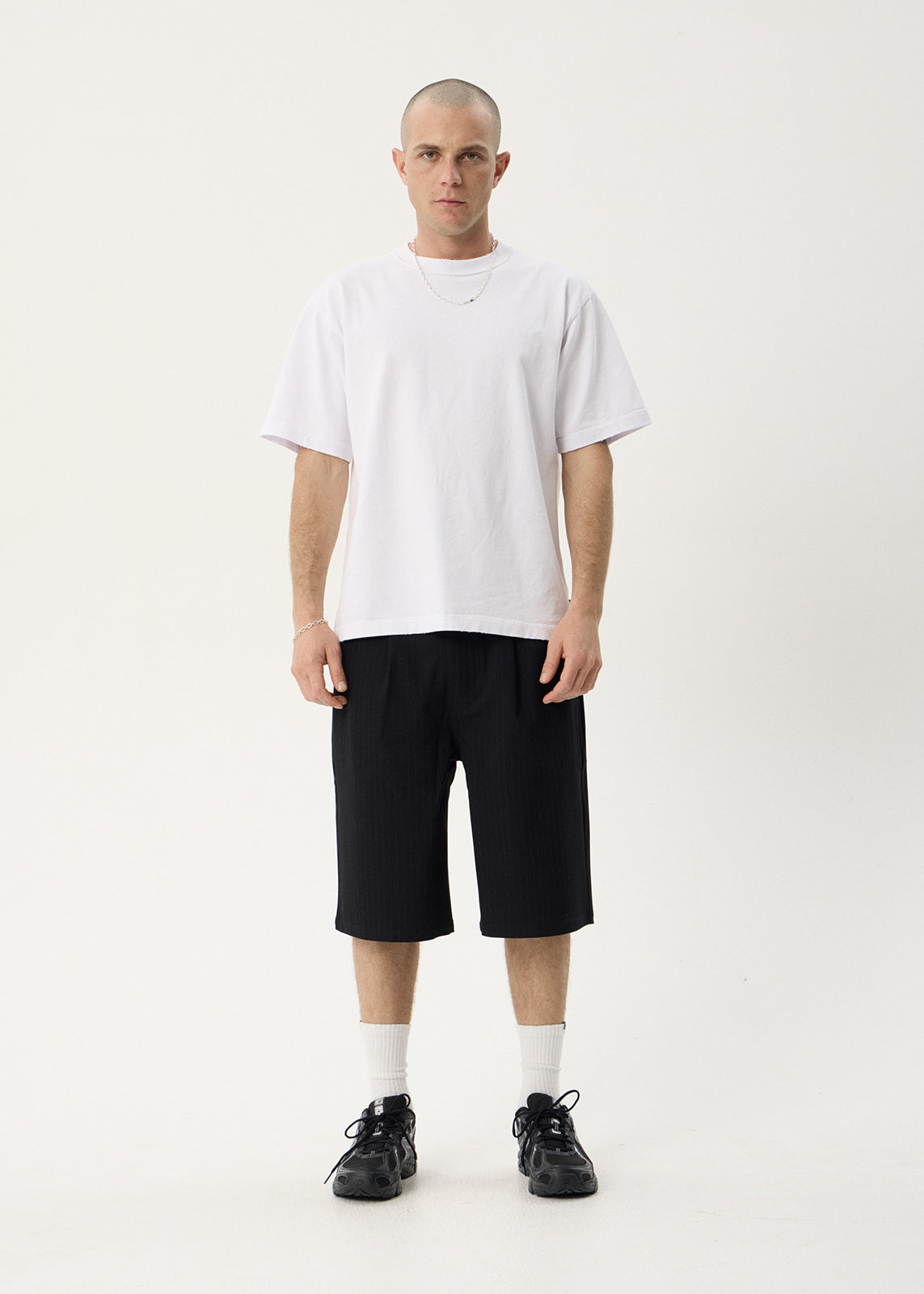 AFENDS Mens Business - Baggy Pleated Short 24" - Black Stripe