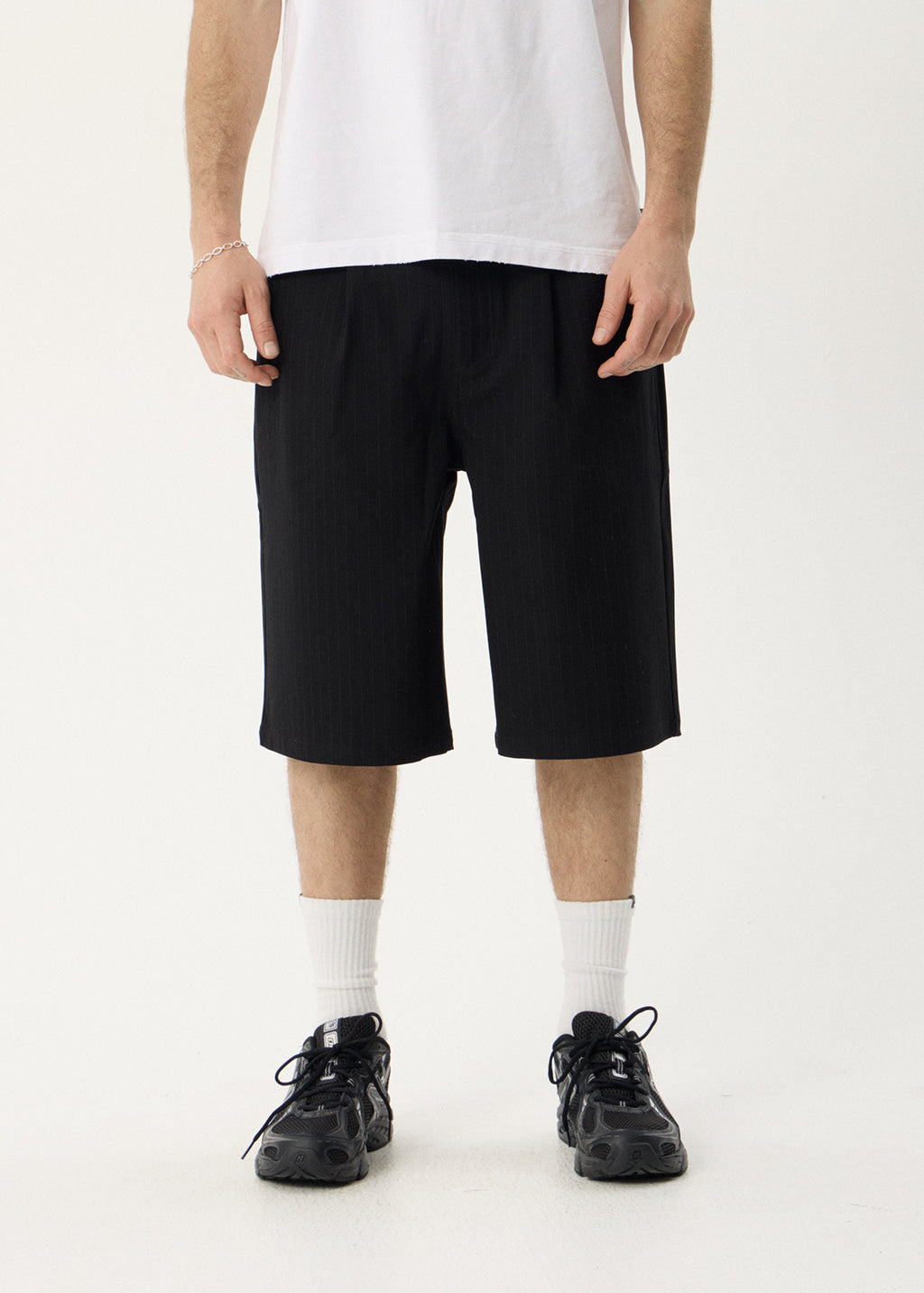 AFENDS Mens Business - Baggy Pleated Short 24" - Black Stripe