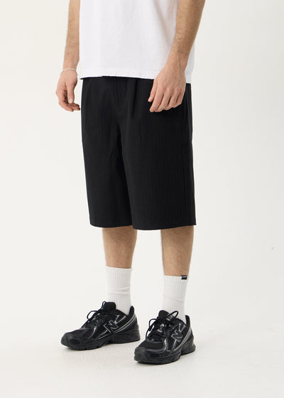 AFENDS Mens Business - Baggy Pleated Short 24" - Black Stripe