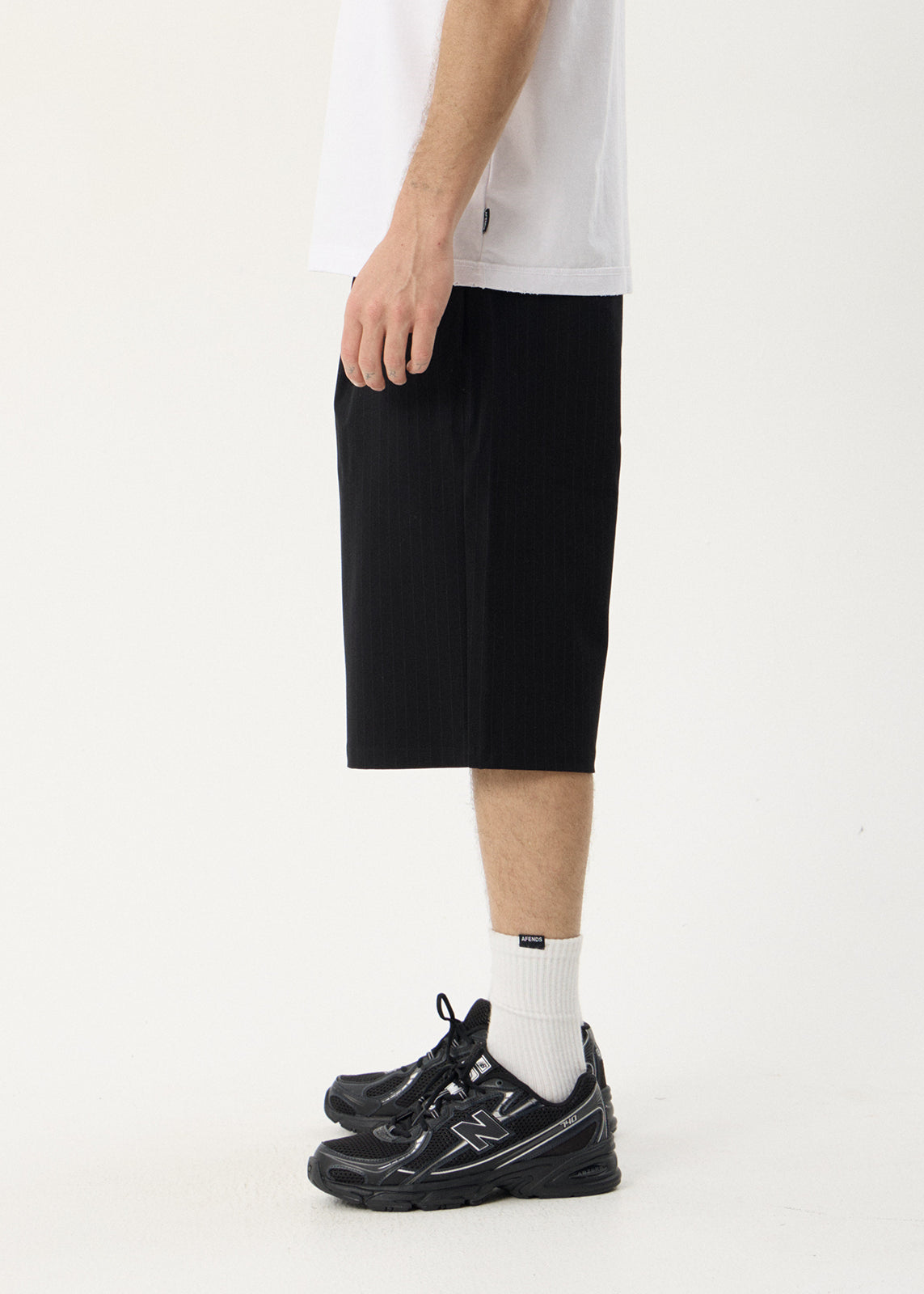 AFENDS Mens Business - Baggy Pleated Short 24" - Black Stripe