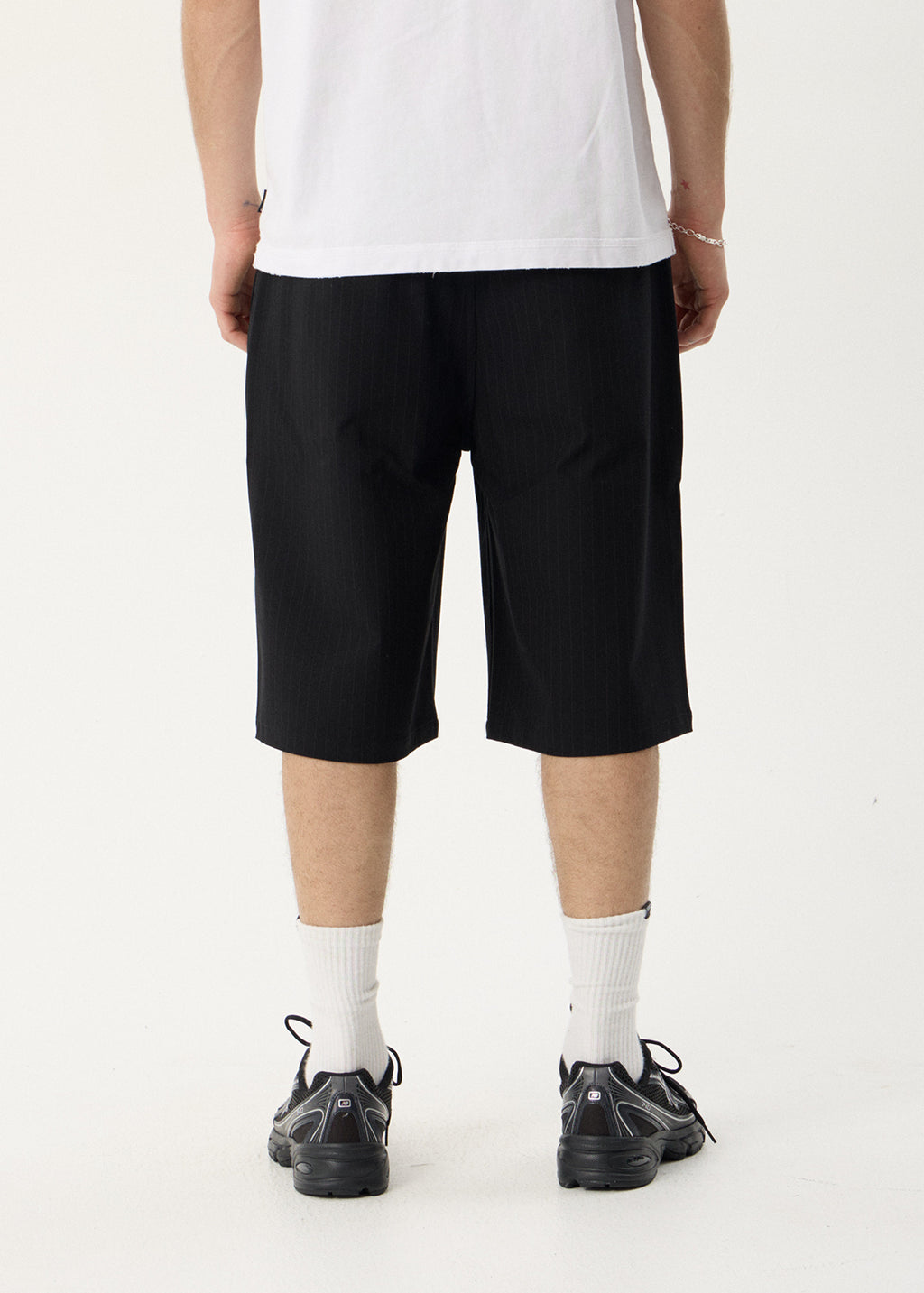AFENDS Mens Business - Baggy Pleated Short 24" - Black Stripe