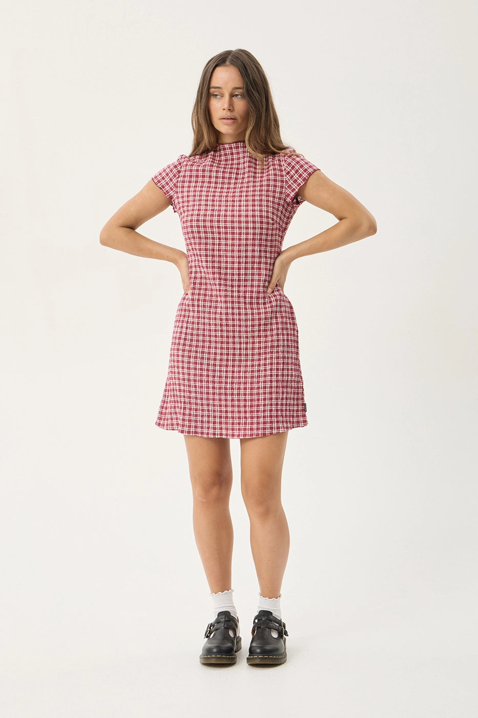 afends red dress AFENDS Womens Elodie - Hemp Seersucker Midi Dress