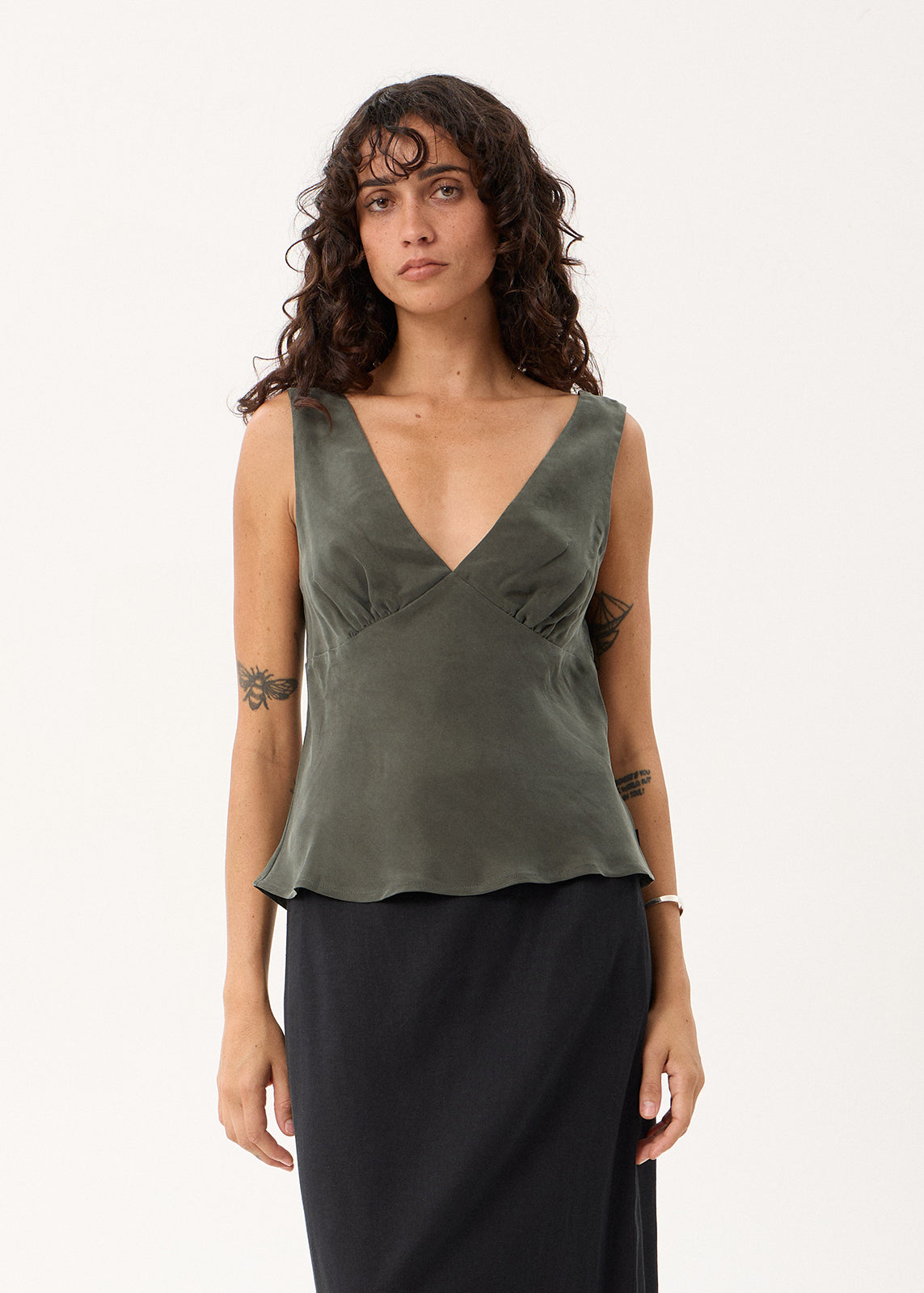 AFENDS Womens Giselle - Cupro Sleeveless Top - Pine