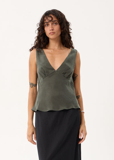AFENDS Womens Giselle - Cupro Sleeveless Top - Pine