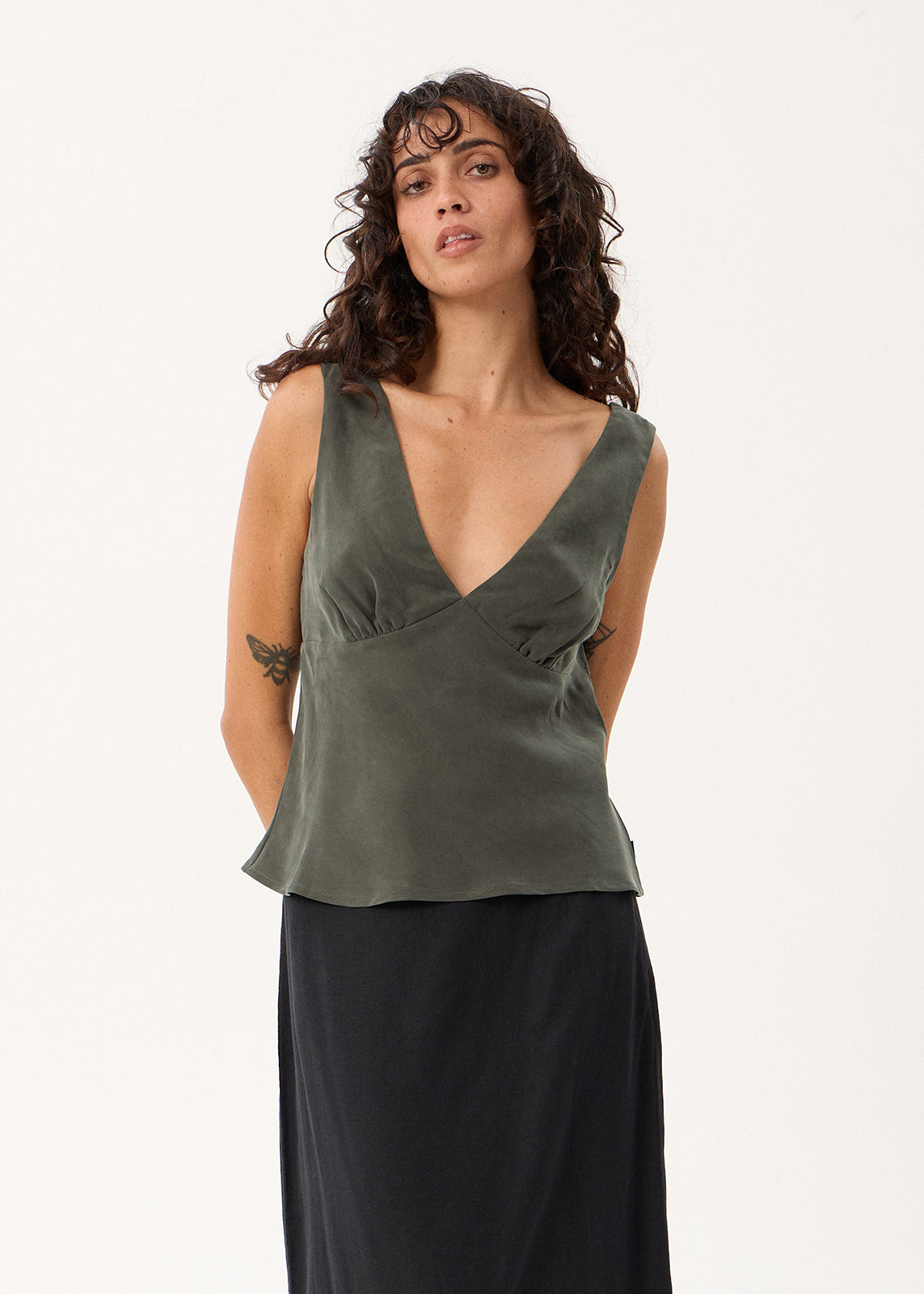 AFENDS Womens Giselle - Cupro Sleeveless Top - Pine
