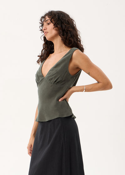 AFENDS Womens Giselle - Cupro Sleeveless Top - Pine