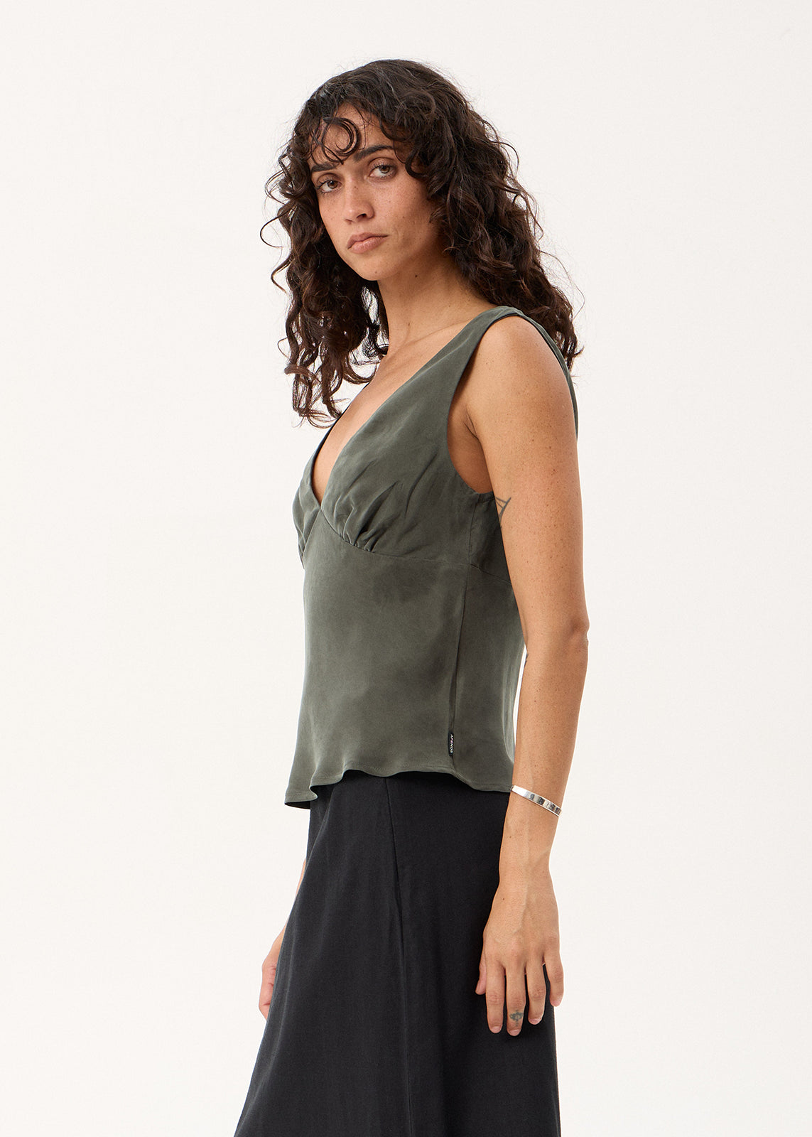 AFENDS Womens Giselle - Cupro Sleeveless Top - Pine