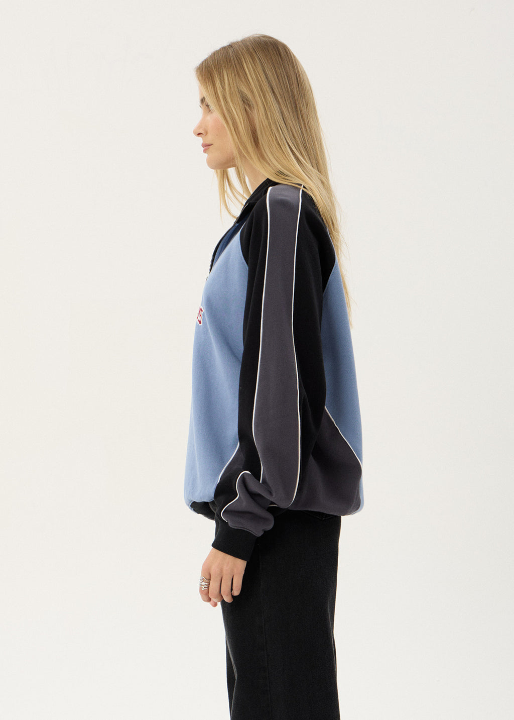 AFENDS Mens Occupancy - Paneled Quarter Zip Jumper - Slate Blue