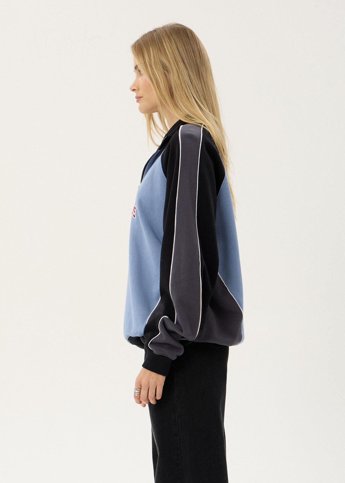 AFENDS Mens Occupancy - Paneled Quarter Zip Jumper - Slate Blue