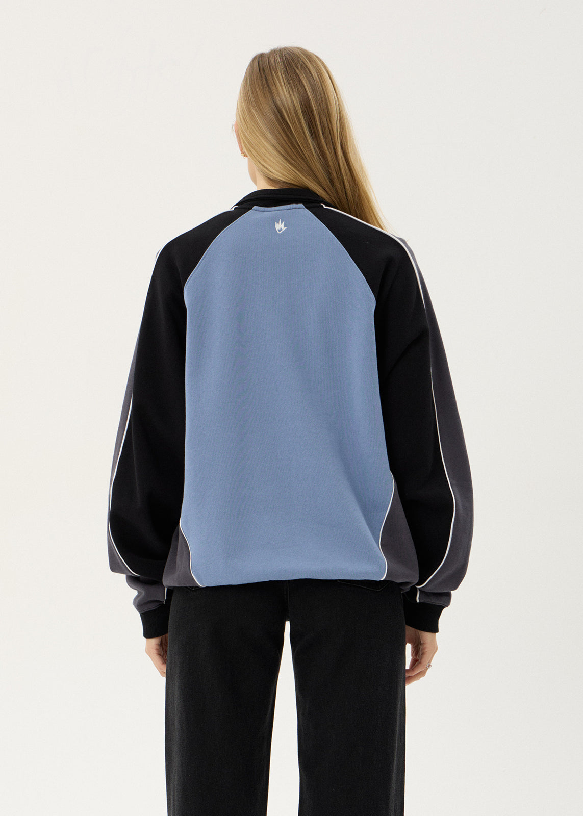 AFENDS Mens Occupancy - Paneled Quarter Zip Jumper - Slate Blue
