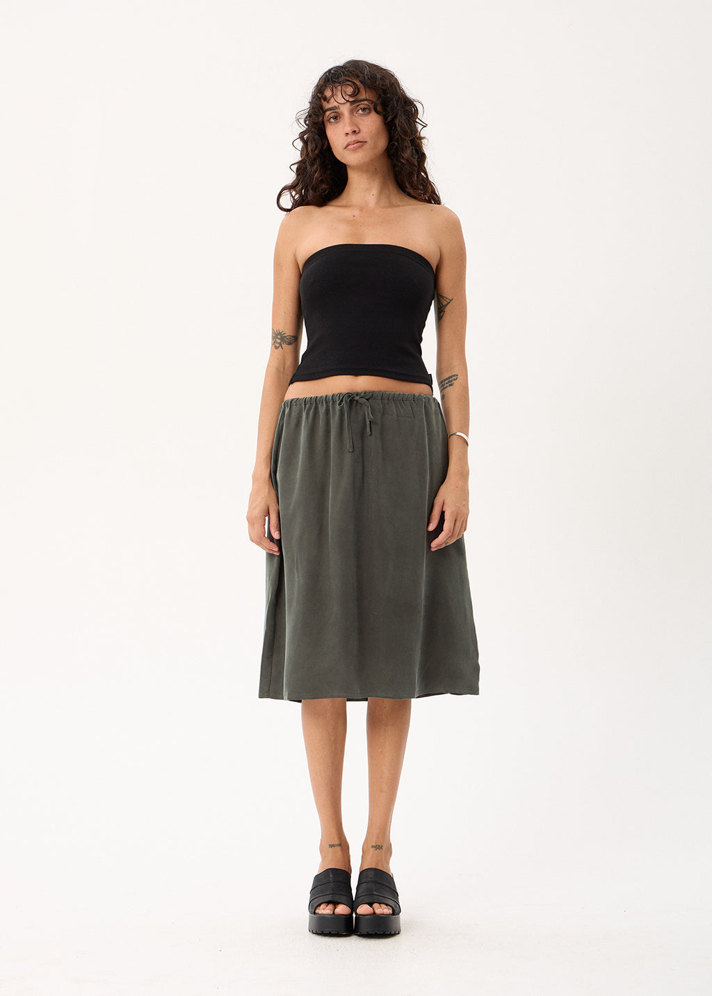 AFENDS Womens Reverie - Cupro Midi Skirt - Pine