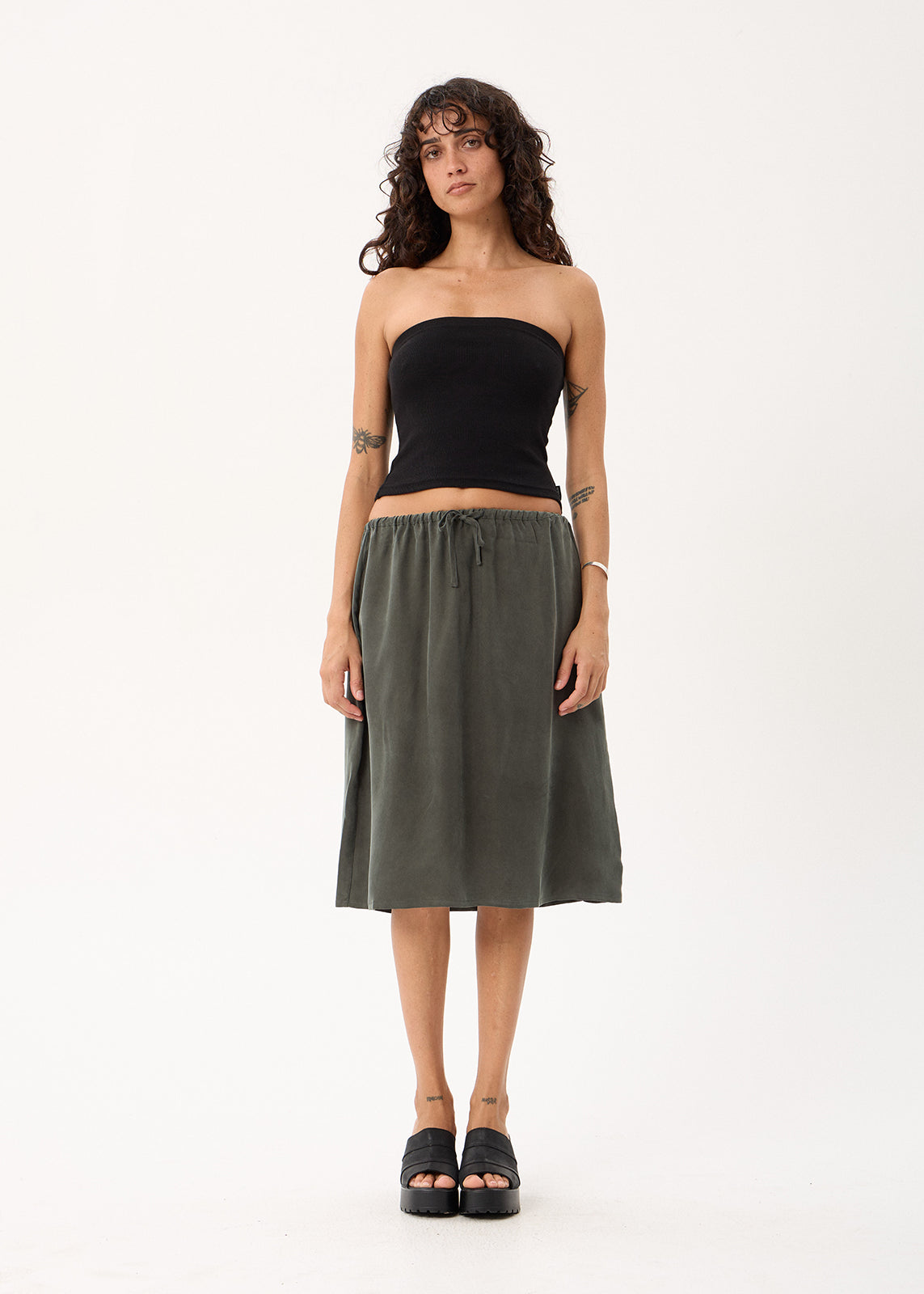 AFENDS Womens Reverie - Cupro Midi Skirt - Pine
