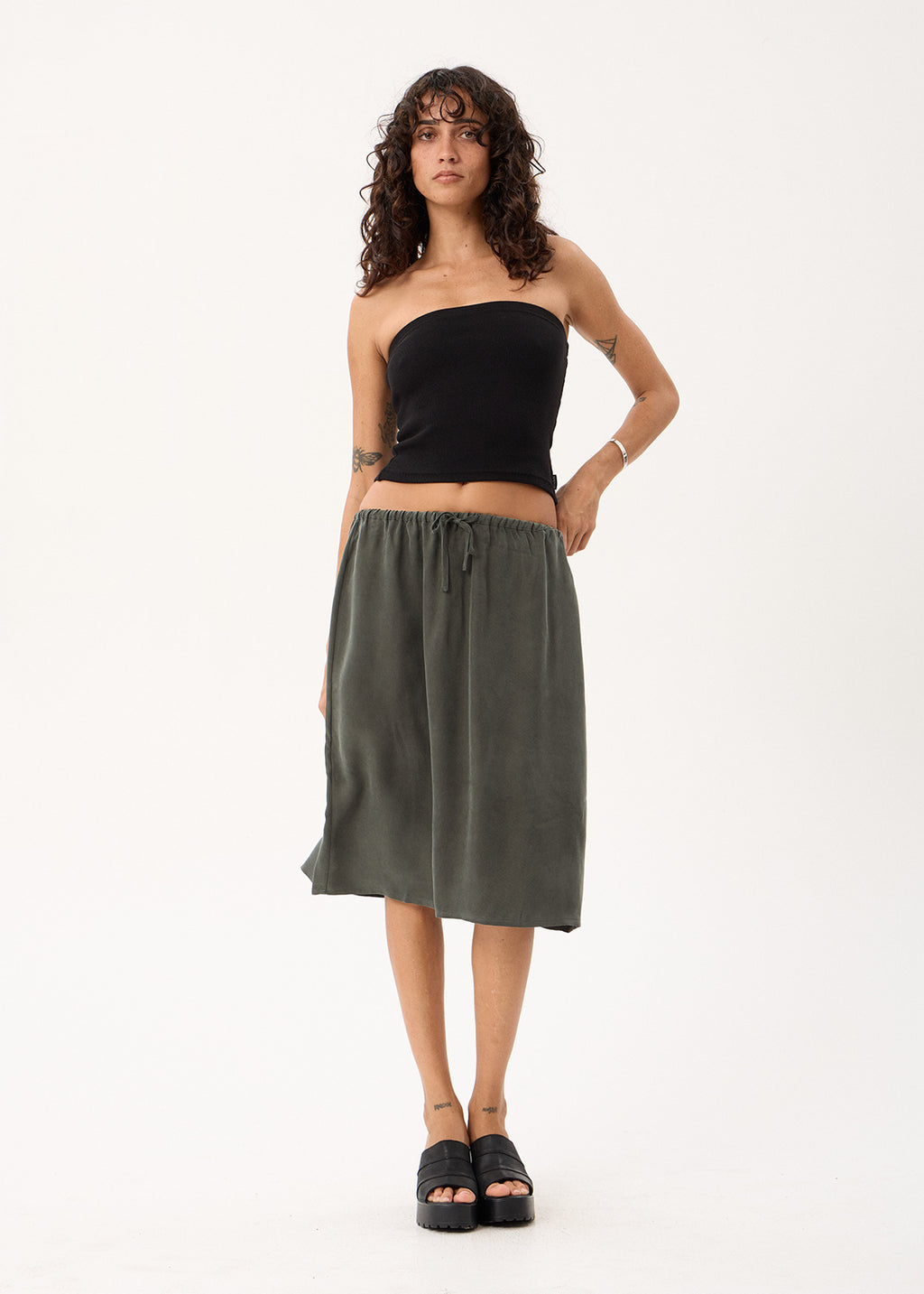 AFENDS Womens Reverie - Cupro Midi Skirt - Pine