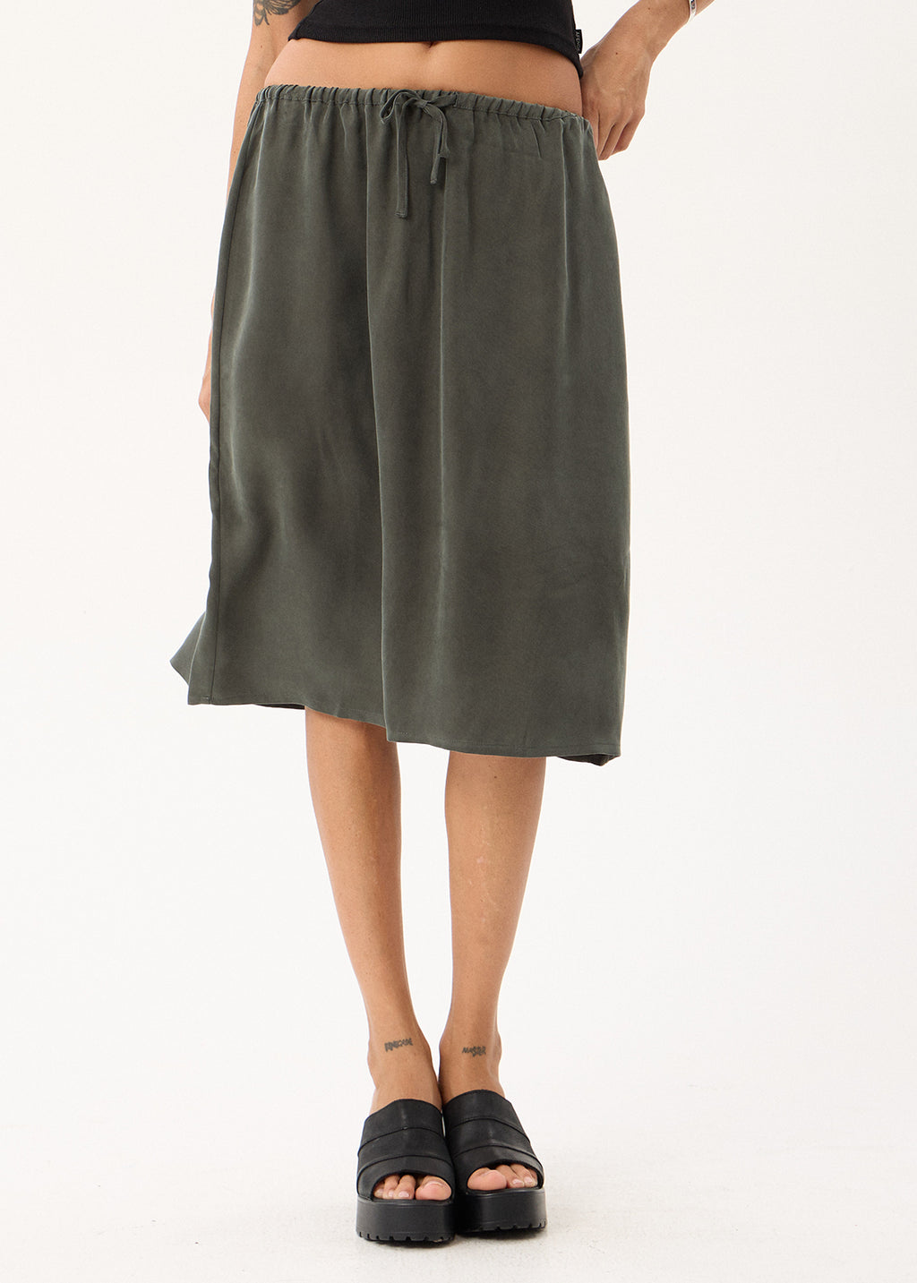 AFENDS Womens Reverie - Cupro Midi Skirt - Pine