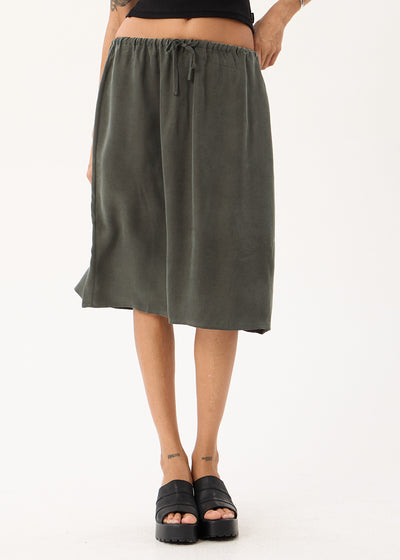 AFENDS Womens Reverie - Cupro Midi Skirt - Pine