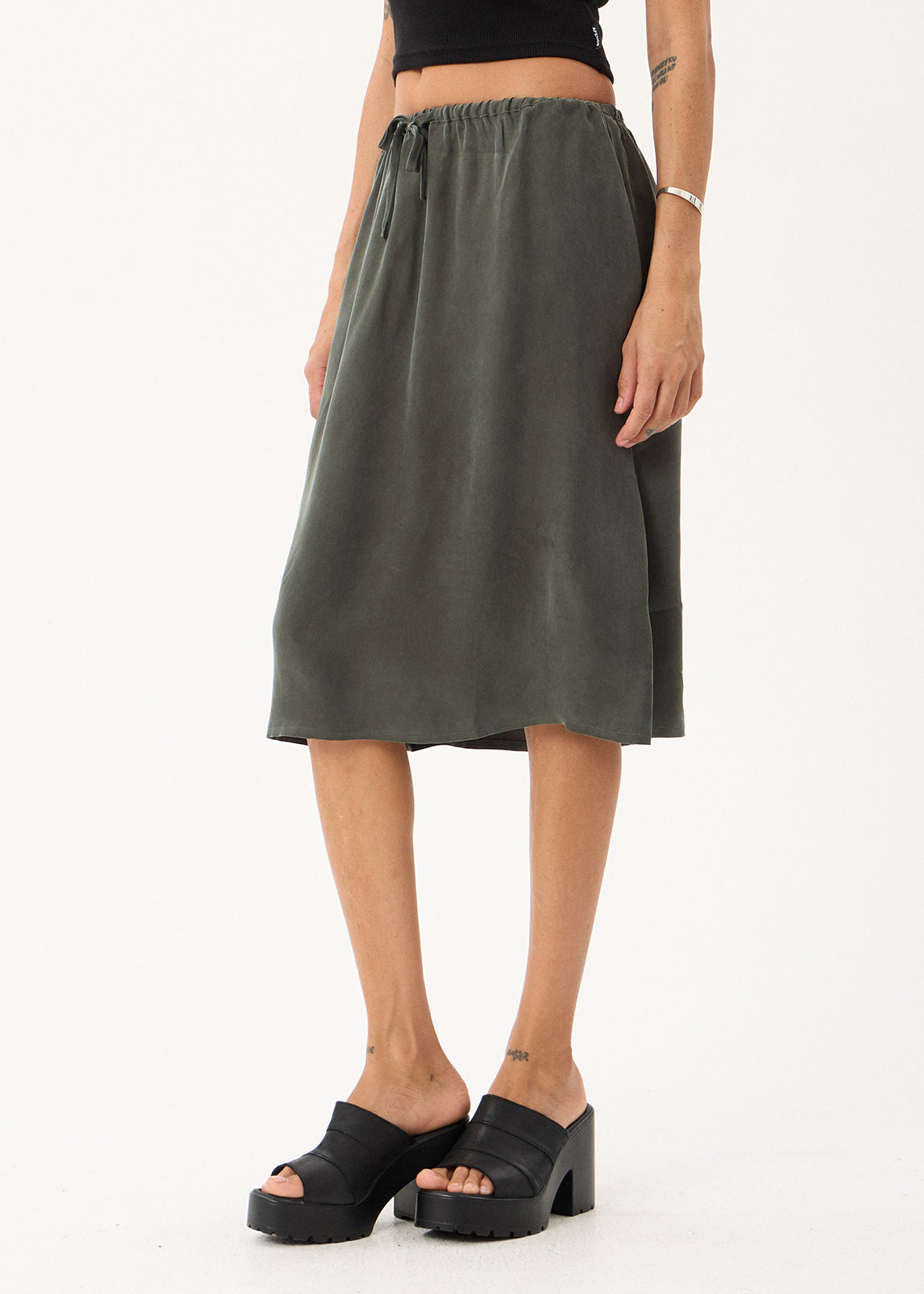 AFENDS Womens Reverie - Cupro Midi Skirt - Pine