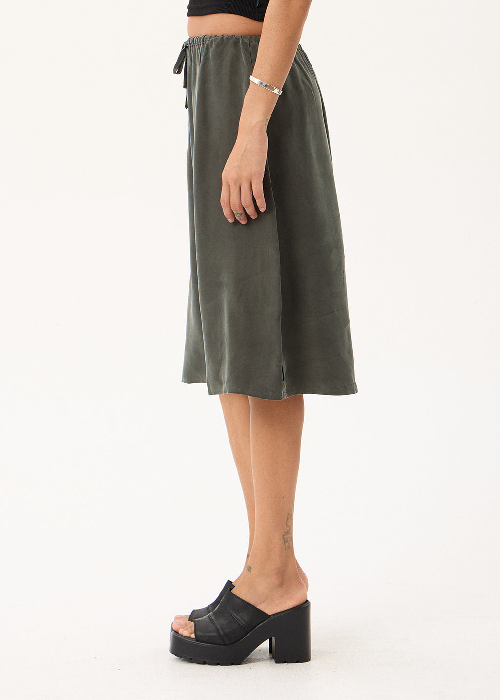 AFENDS Womens Reverie - Cupro Midi Skirt - Pine