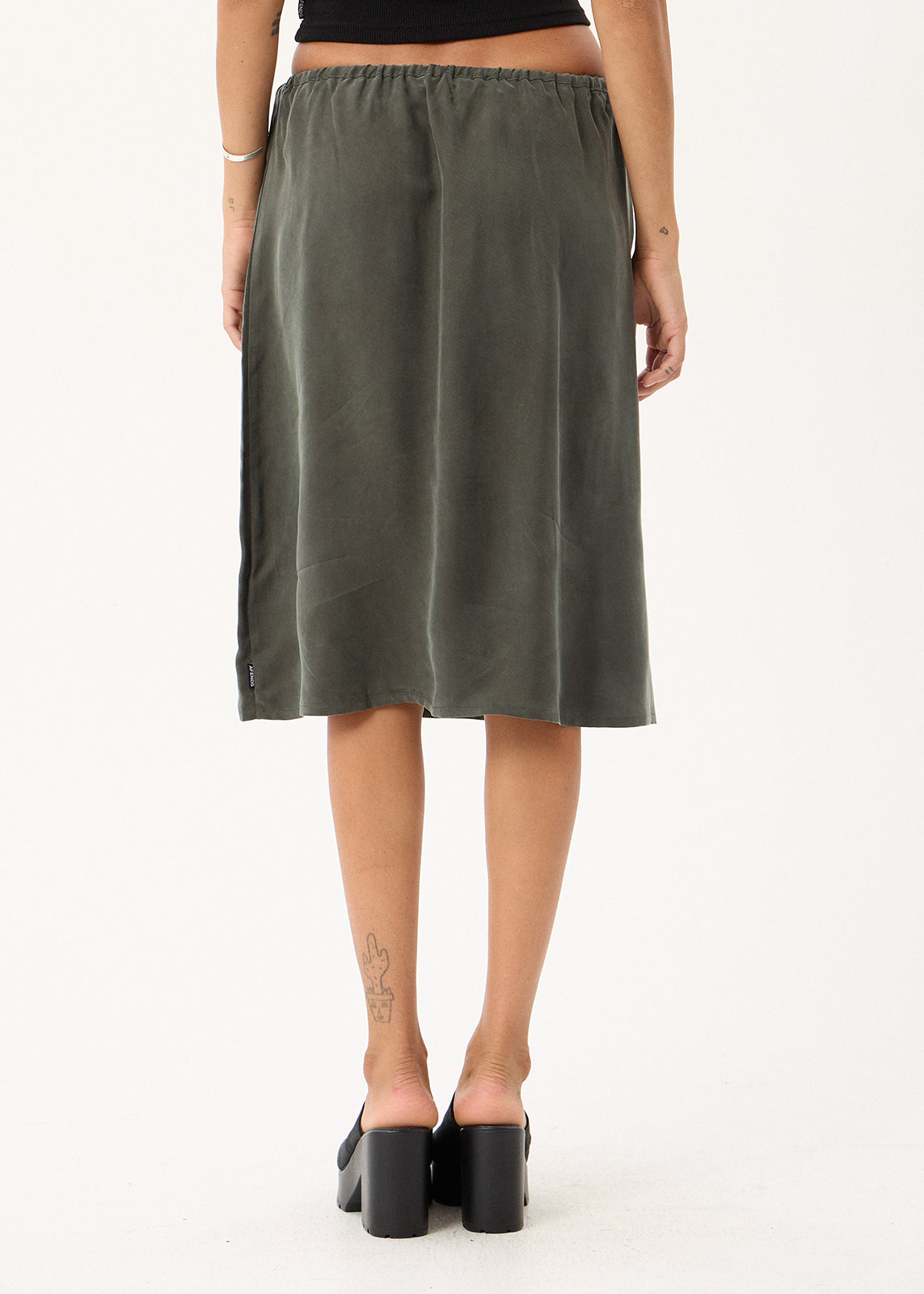 AFENDS Womens Reverie - Cupro Midi Skirt - Pine