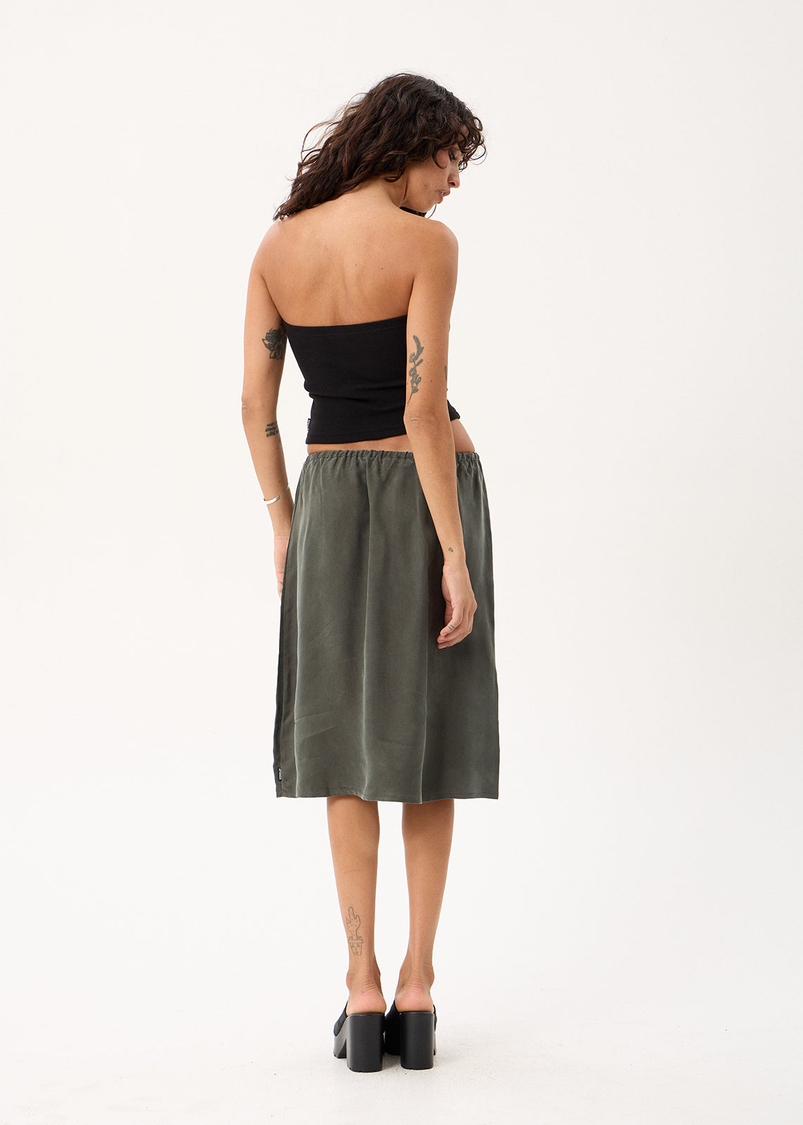 AFENDS Womens Reverie - Cupro Midi Skirt - Pine
