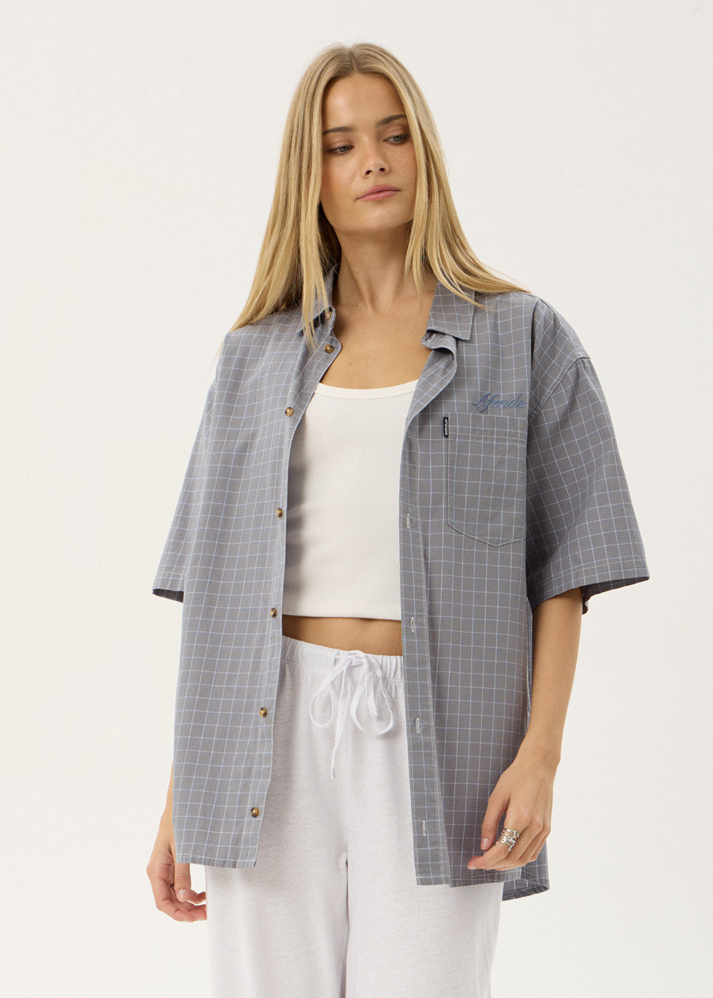 AFENDS Mens Proposal - Short Sleeve Shirt - Slate Blue Check