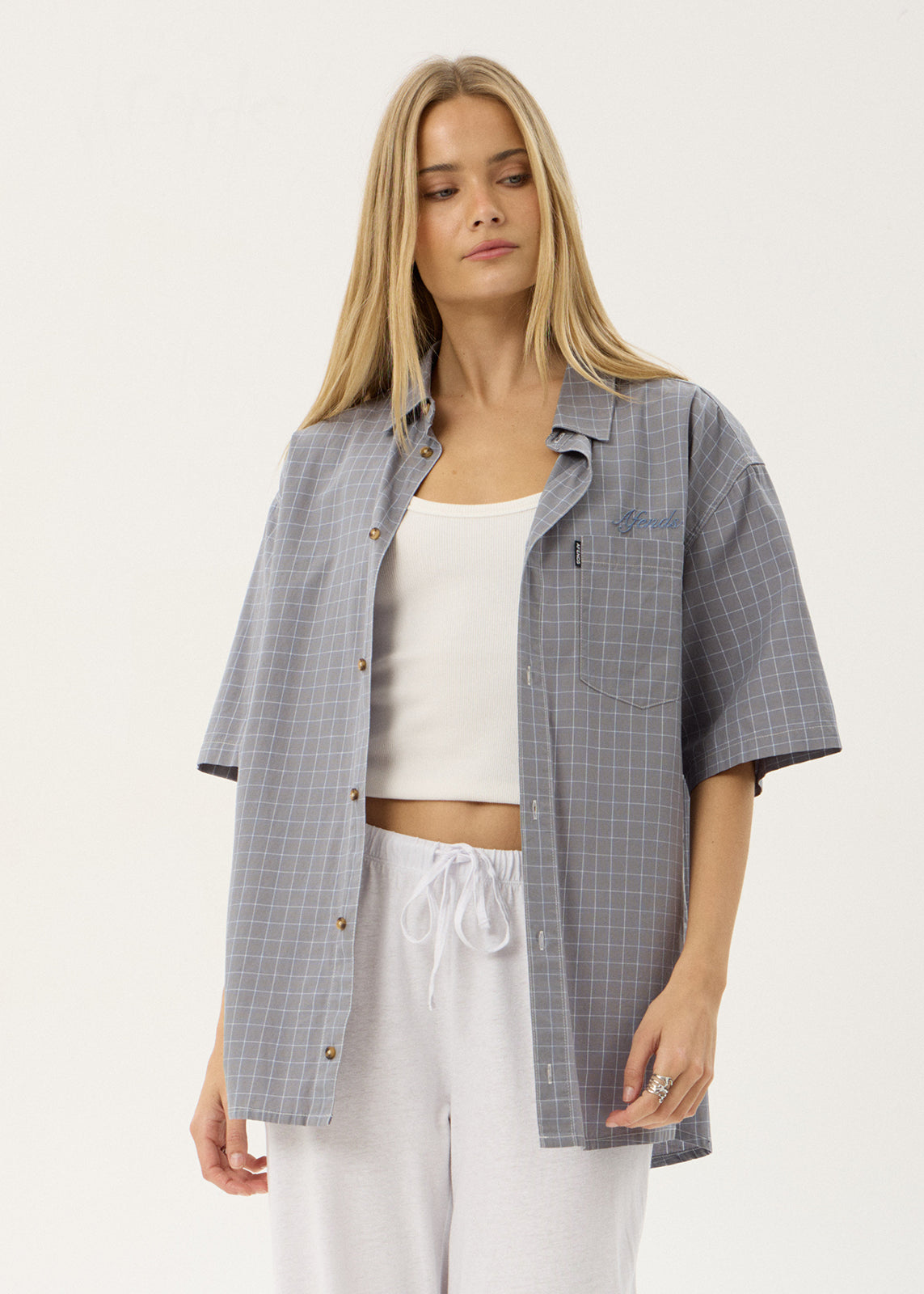 AFENDS Mens Proposal - Short Sleeve Shirt - Slate Blue Check