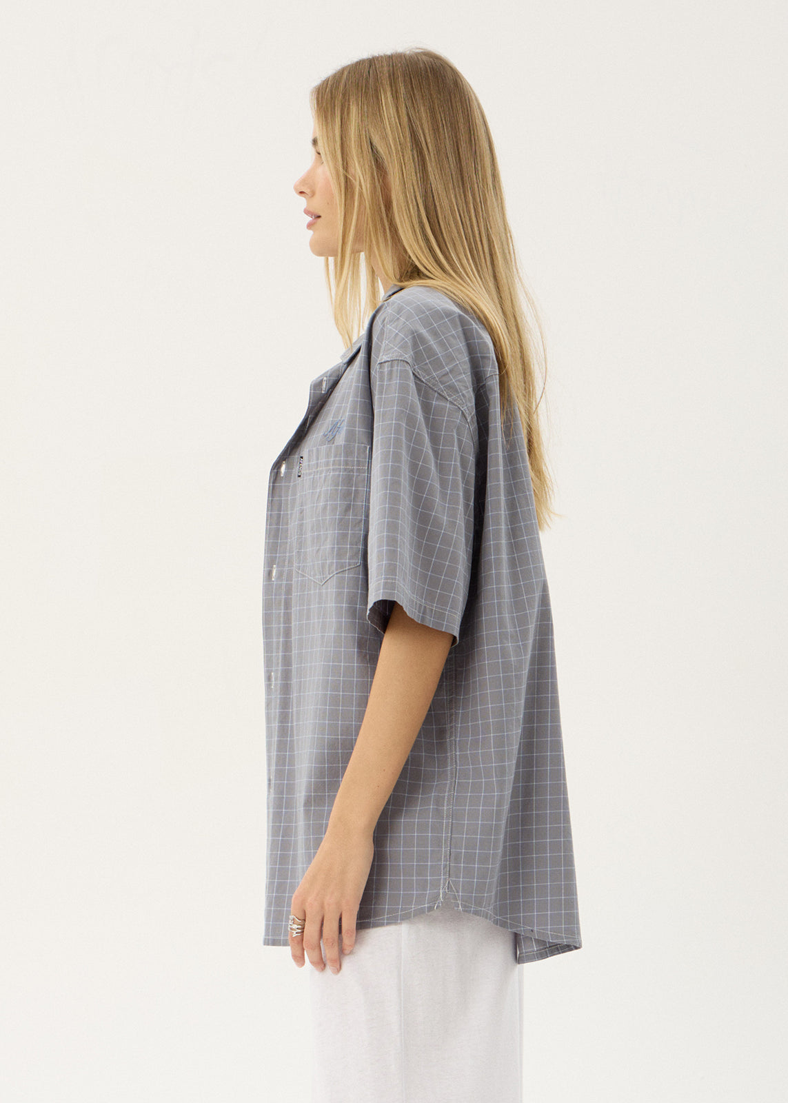 AFENDS Mens Proposal - Short Sleeve Shirt - Slate Blue Check