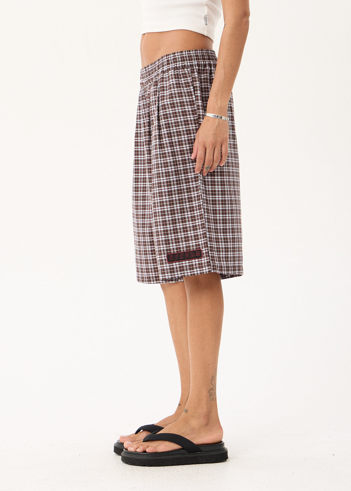 AFENDS Ninety Eight Leisure - Elastic Shorts 22" - Brown / Blue Check