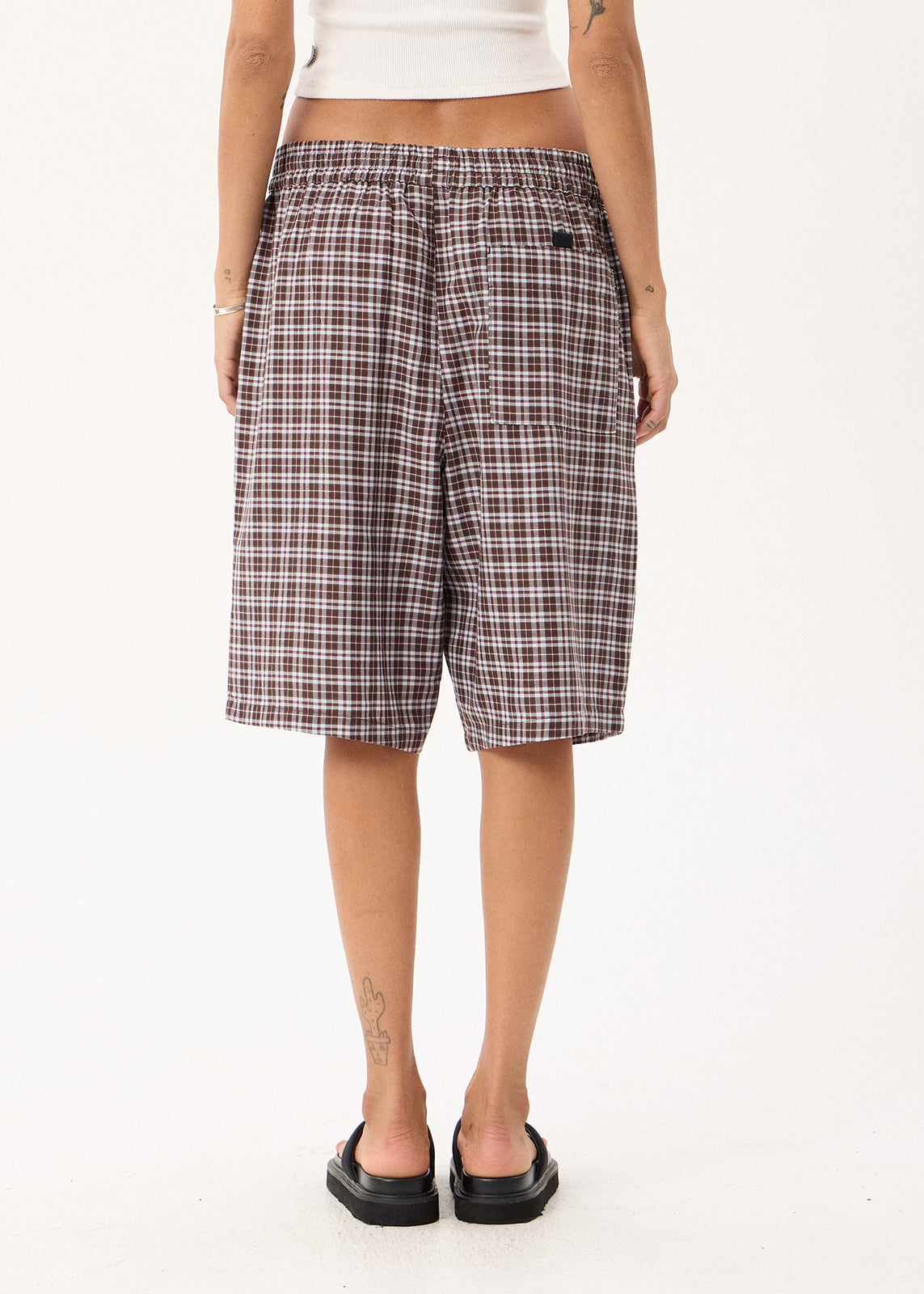 AFENDS Ninety Eight Leisure - Elastic Shorts 22" - Brown / Blue Check
