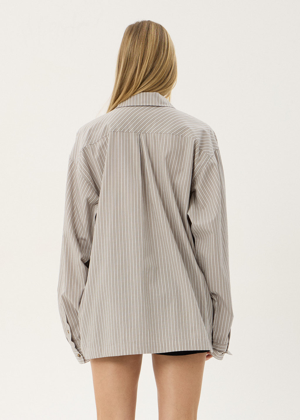 AFENDS Mens Lennox - Oversized Long Sleeve Shirt - Olive Stripe