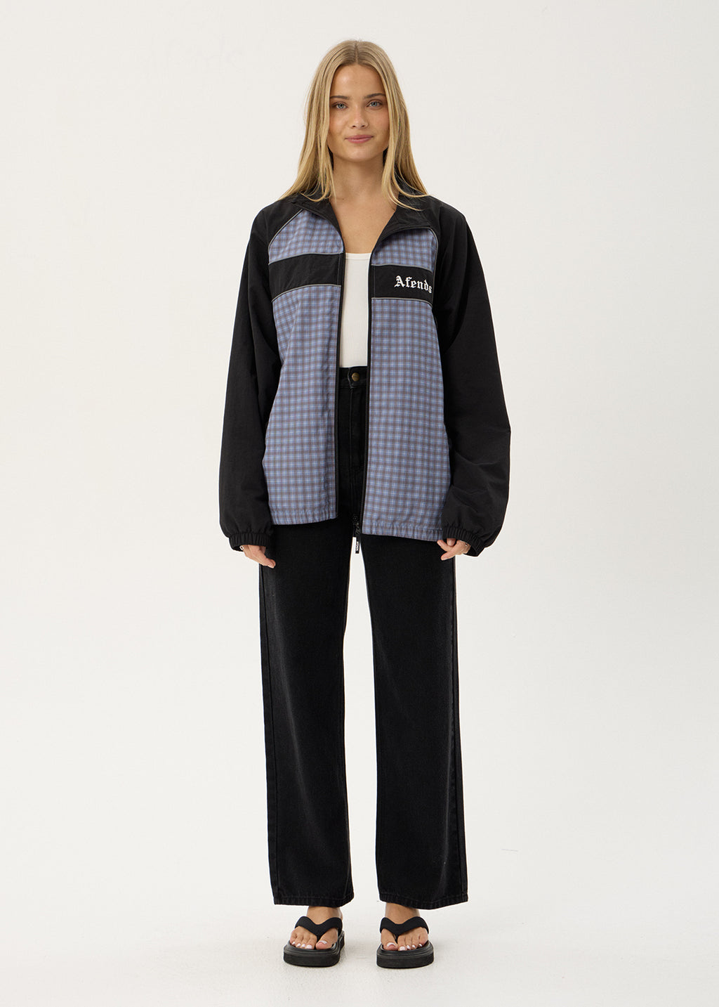 AFENDS Mens Spicy - Sports Spray Jacket - Slate Blue Check