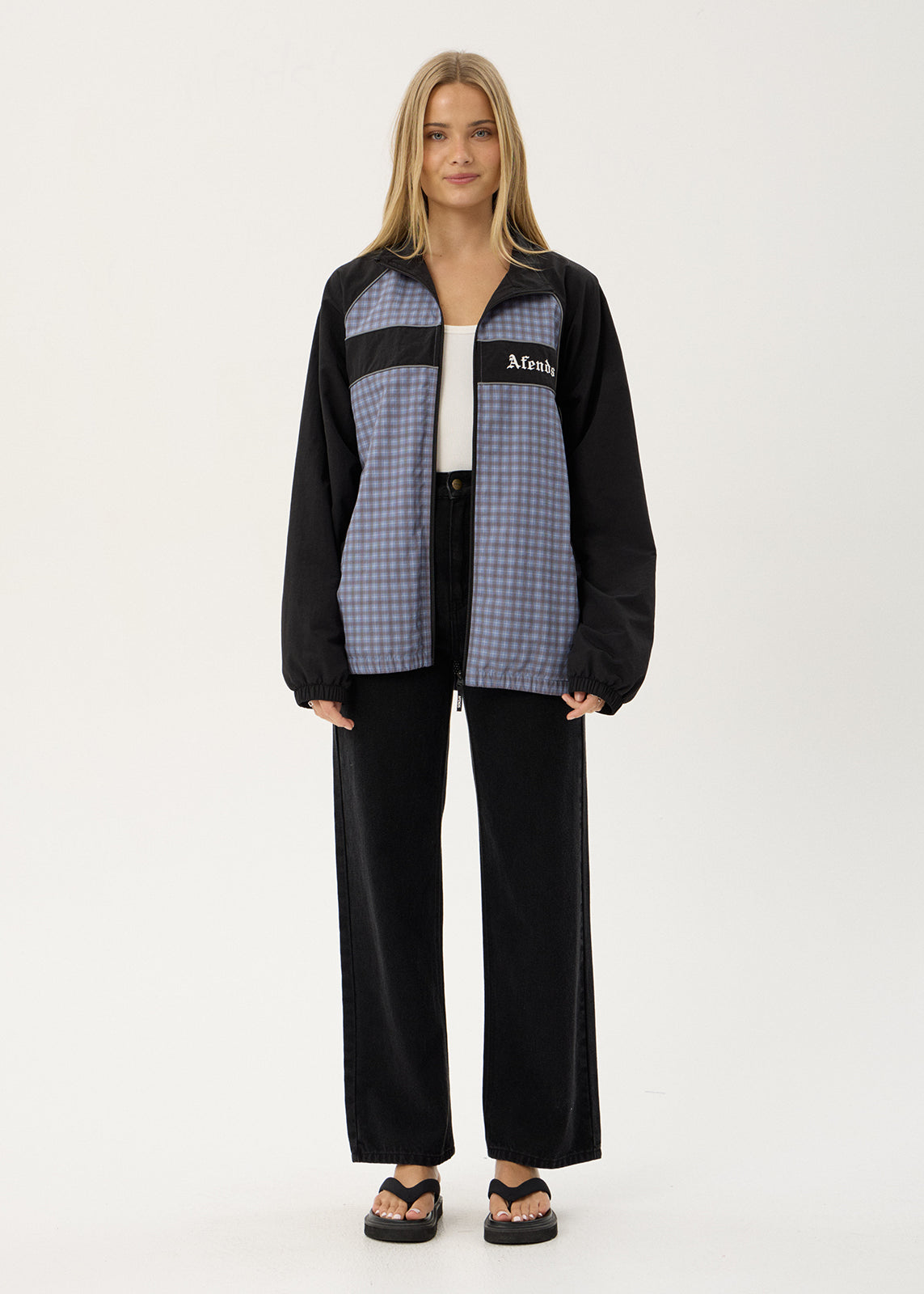 AFENDS Mens Spicy - Sports Spray Jacket - Slate Blue Check