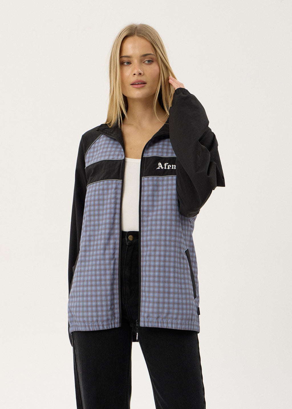 AFENDS Mens Spicy - Sports Spray Jacket - Slate Blue Check