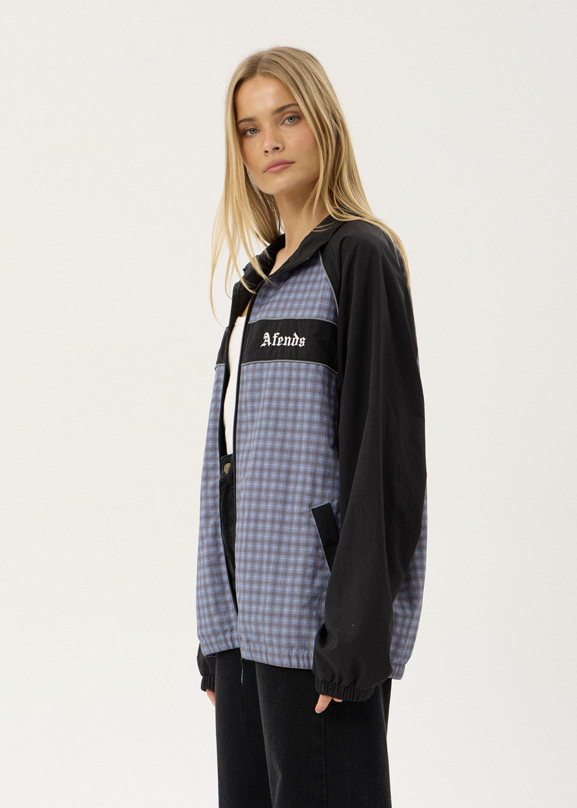 AFENDS Mens Spicy - Sports Spray Jacket - Slate Blue Check