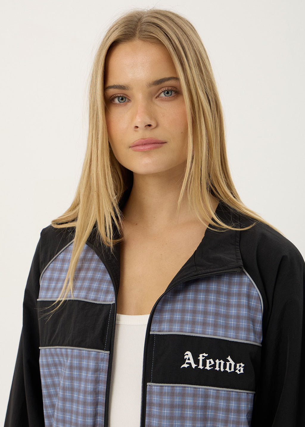 AFENDS Mens Spicy - Sports Spray Jacket - Slate Blue Check