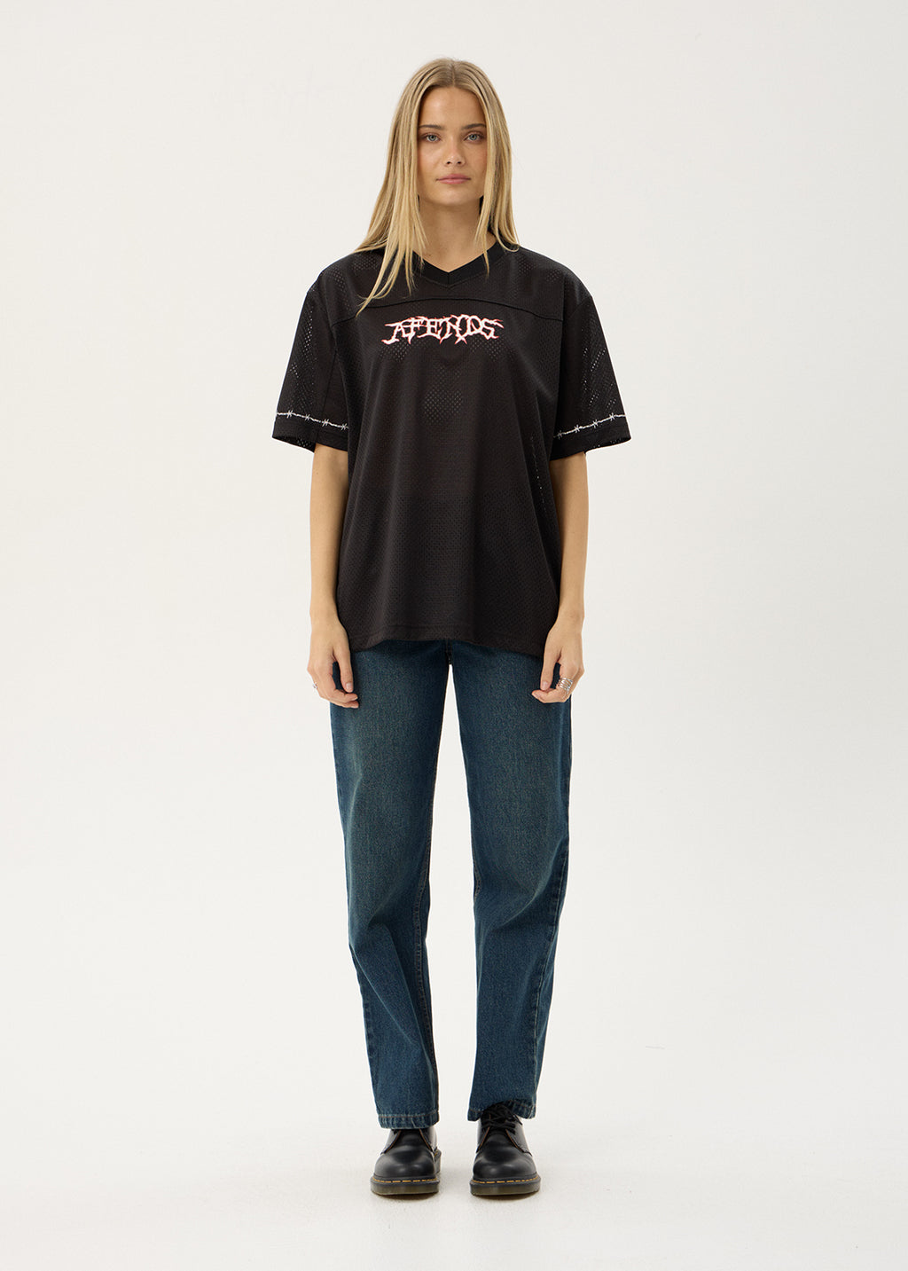 AFENDS Mens Nationals - Mesh Jersey Boxy Tee - Black