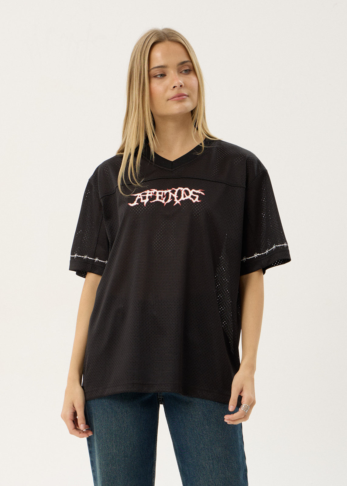 AFENDS Mens Nationals - Mesh Jersey Boxy Tee - Black