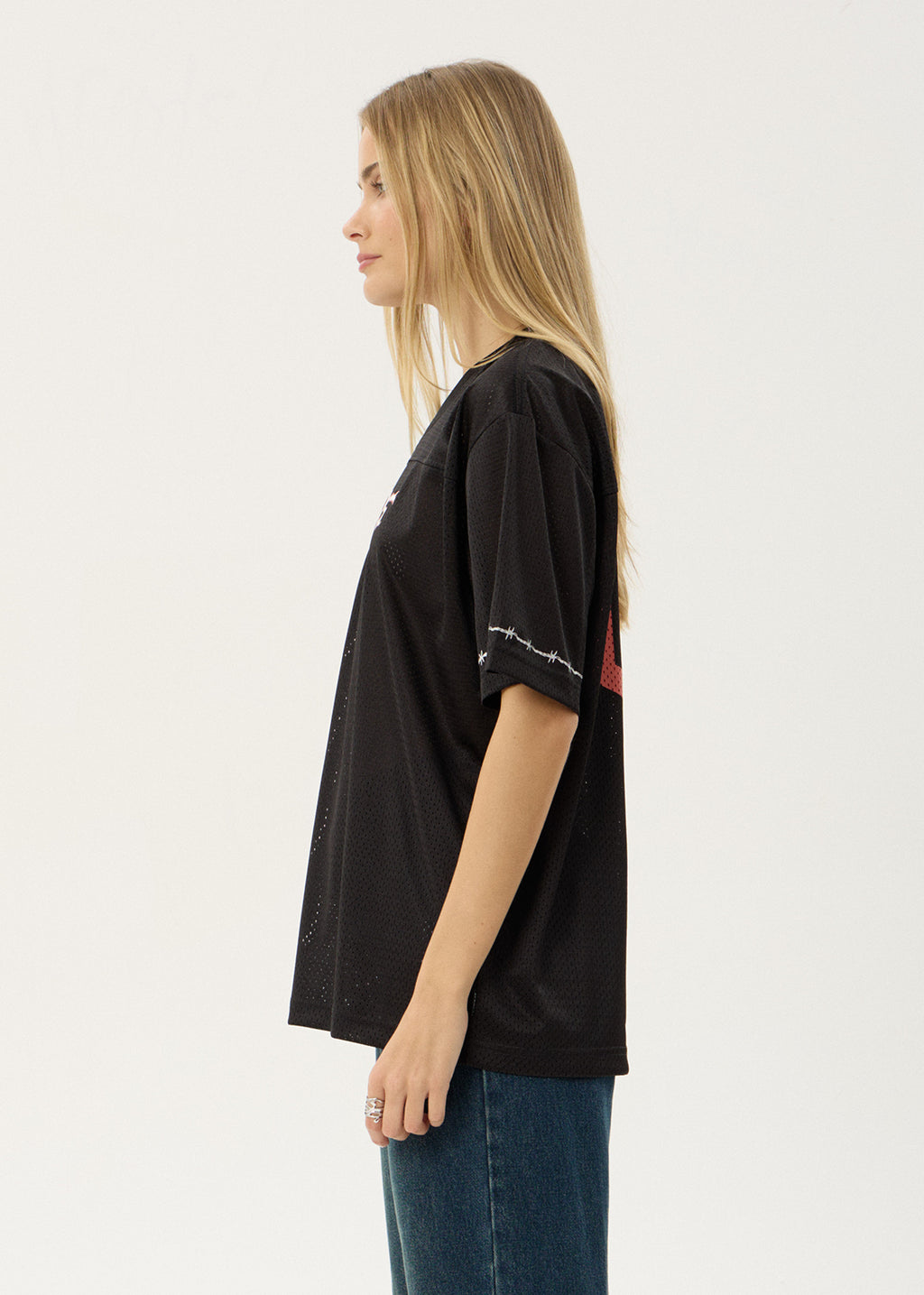 AFENDS Mens Nationals - Mesh Jersey Boxy Tee - Black