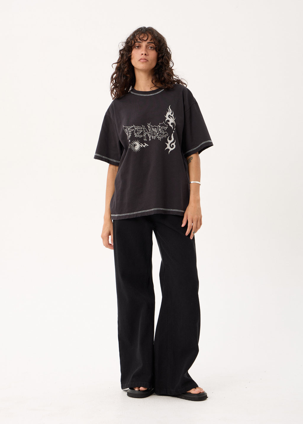 AFENDS Yang - Heavyweight Boxy Tee - Stone Black