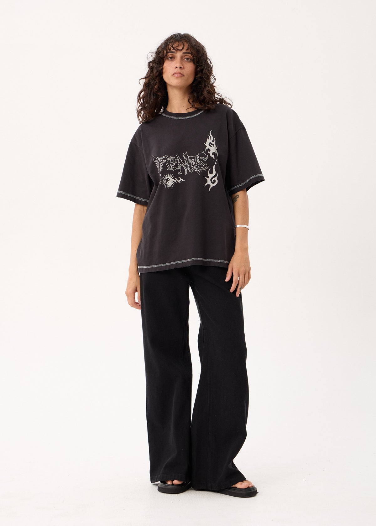 AFENDS Yang - Heavyweight Boxy Tee - Stone Black