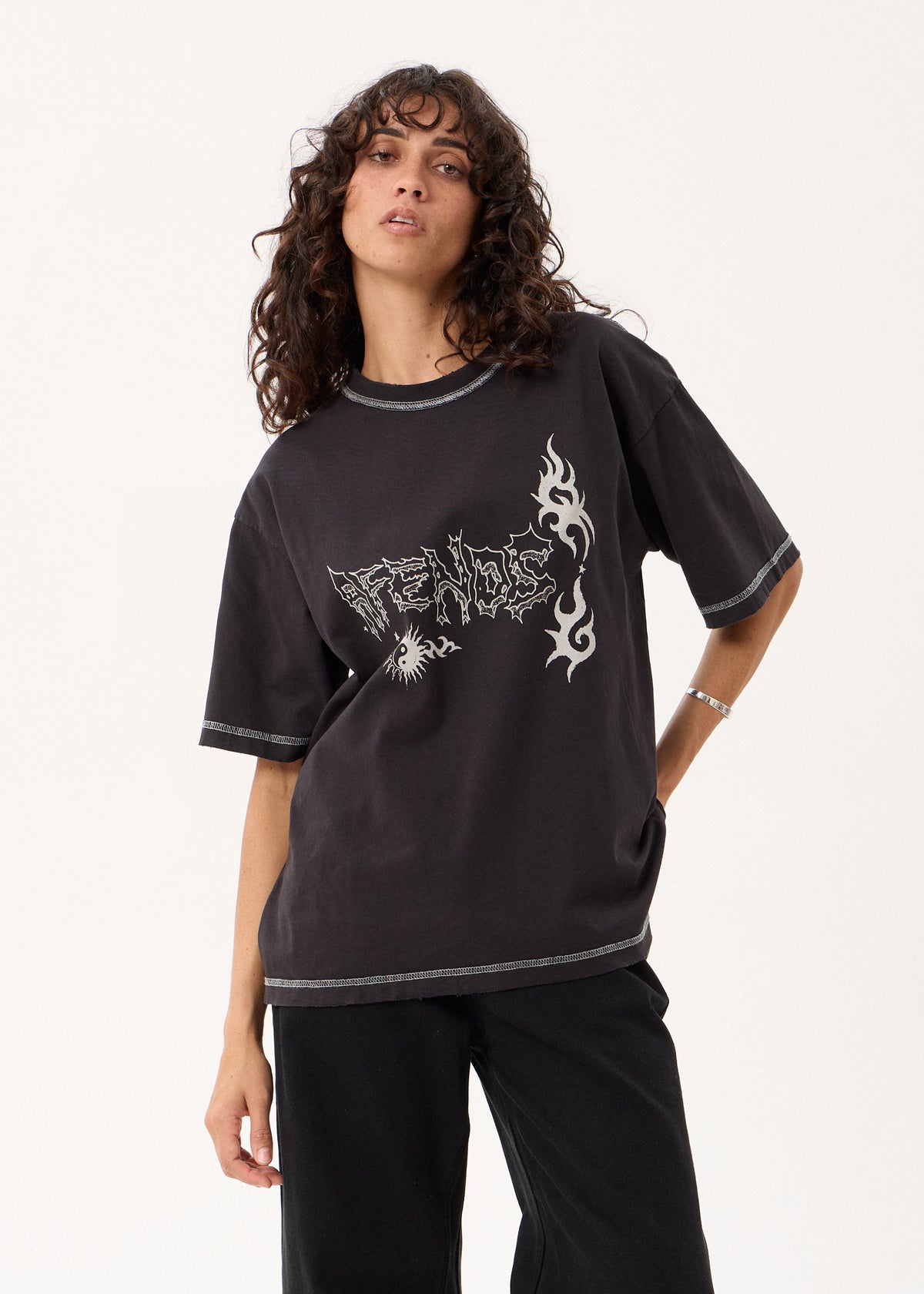 AFENDS Yang - Heavyweight Boxy Tee - Stone Black