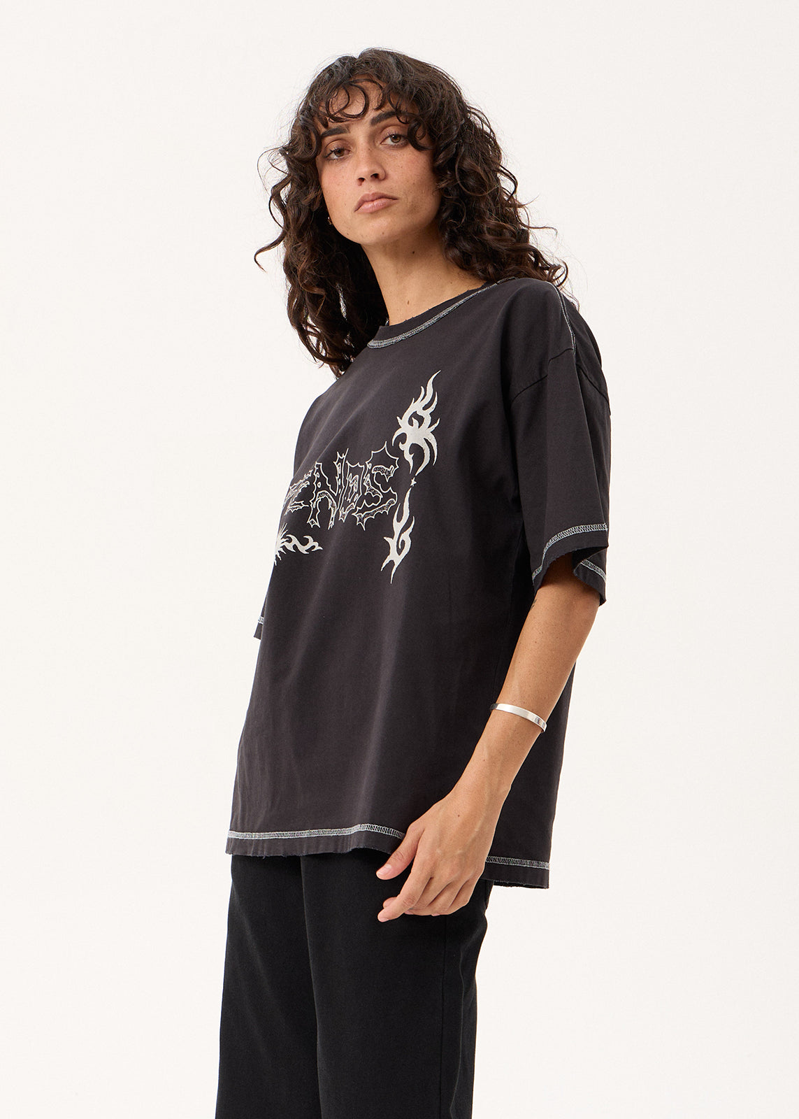 AFENDS Yang - Heavyweight Boxy Tee - Stone Black