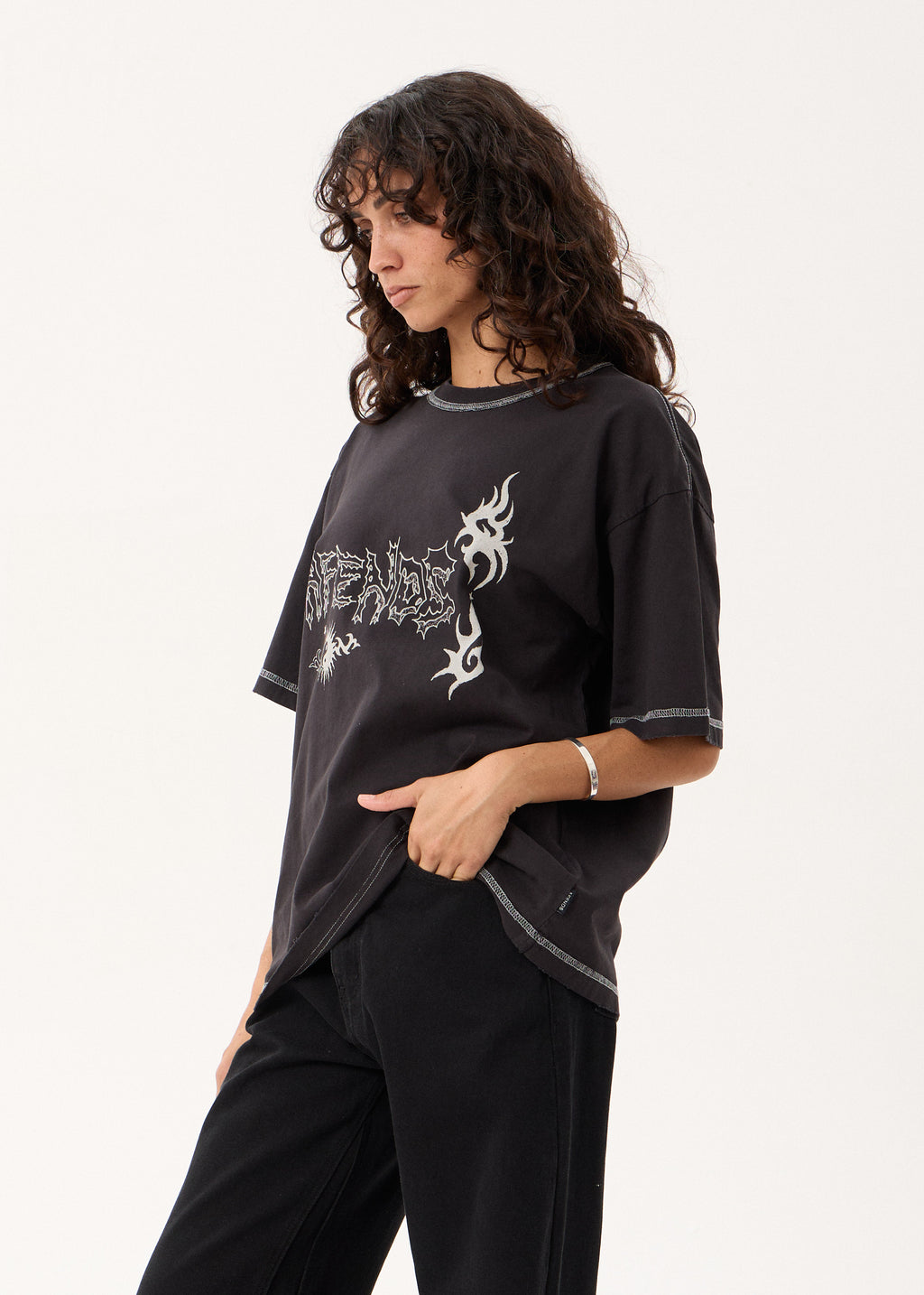 AFENDS Yang - Heavyweight Boxy Tee - Stone Black