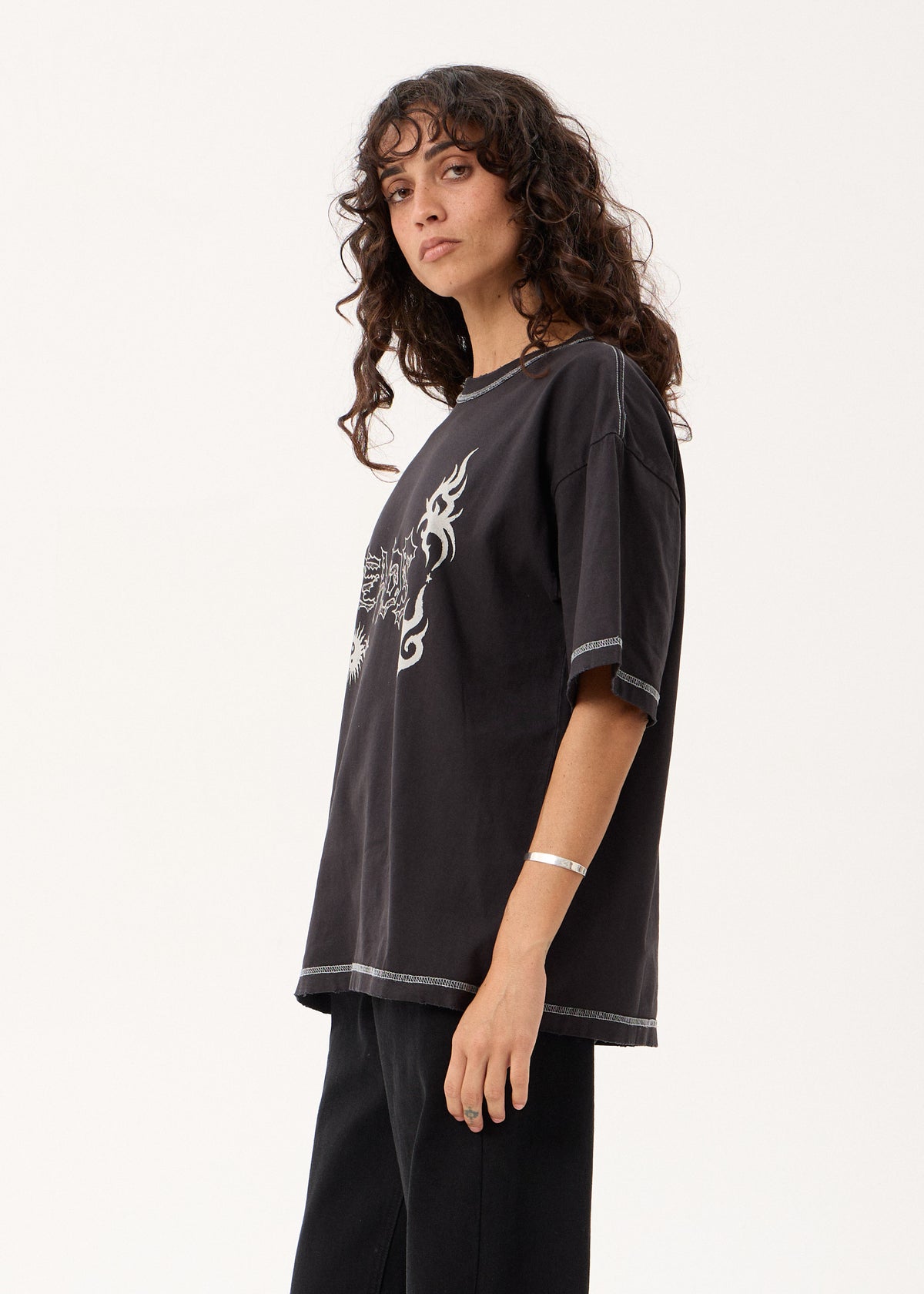 AFENDS Yang - Heavyweight Boxy Tee - Stone Black