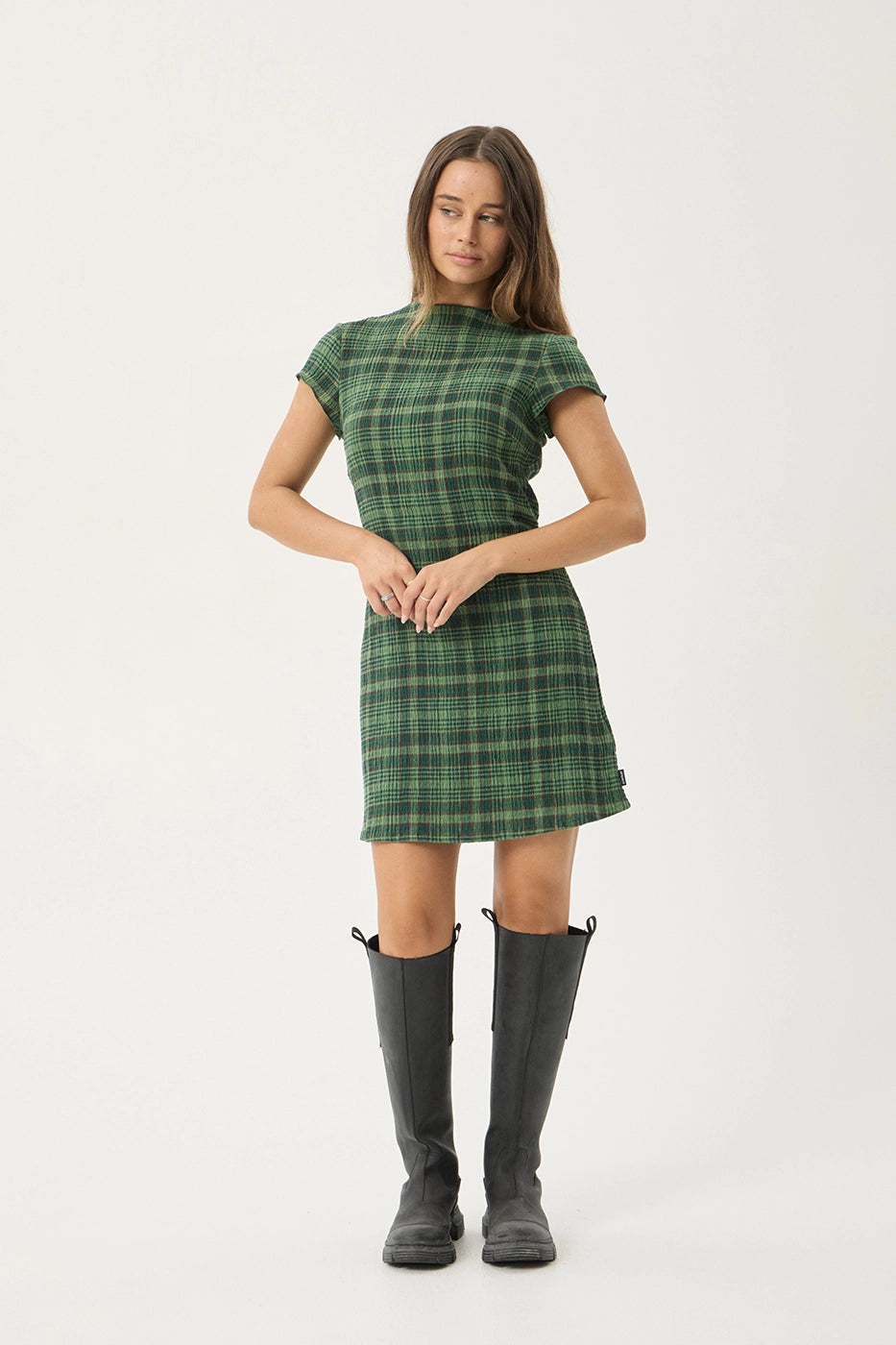 AFENDS Womens Elodie - Seersucker Mini Dress - Lonnie Hunter Green AFENDS Womens Elodie - Seersucker Mini Dress - Lonnie Hunter Green